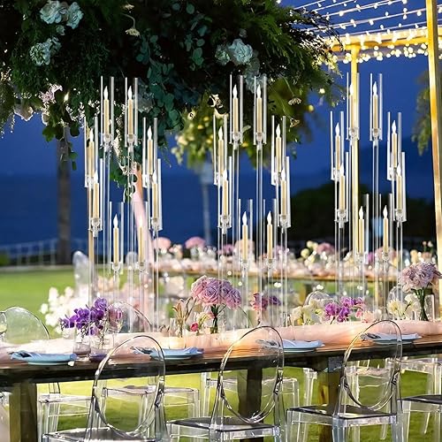 Miniatura 7 de 6 piezas de candelabro transparente para centro de mesa de boda, candelabro de acrílico de 8 brazos, centro de mesa de 38.5 cm de alto, candelabro