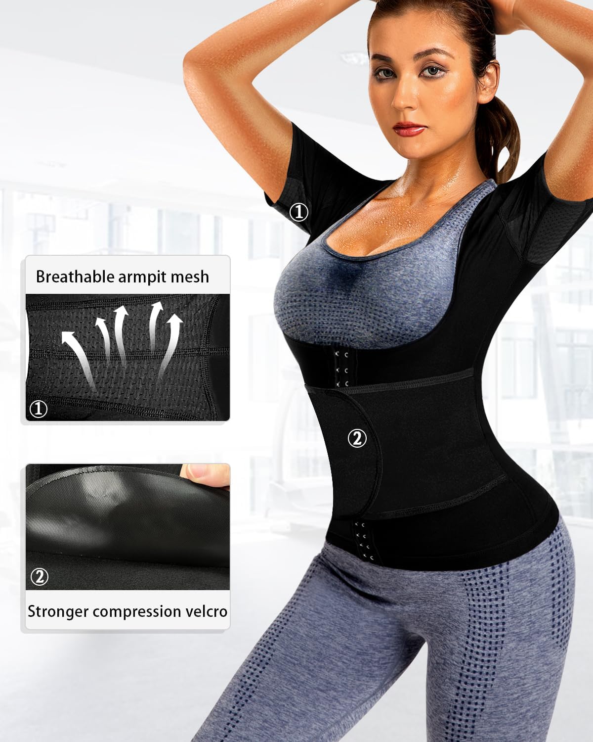 Sauna Suit for Women Slimming Shirt Sweat Vest Heat Trapping Tank Top Workout Shaperwear,Adjust Belt,Breathable Armpit - Image 3