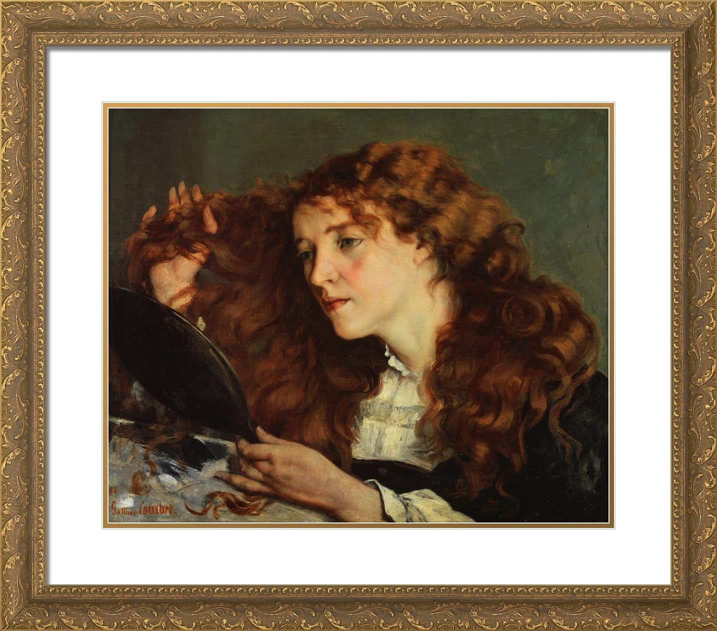 ArtDirect Courbet, Gustave 23x20 Gold Ornate Framed Art Print with Double Matting Titled: Jo La Belle Irlandaise