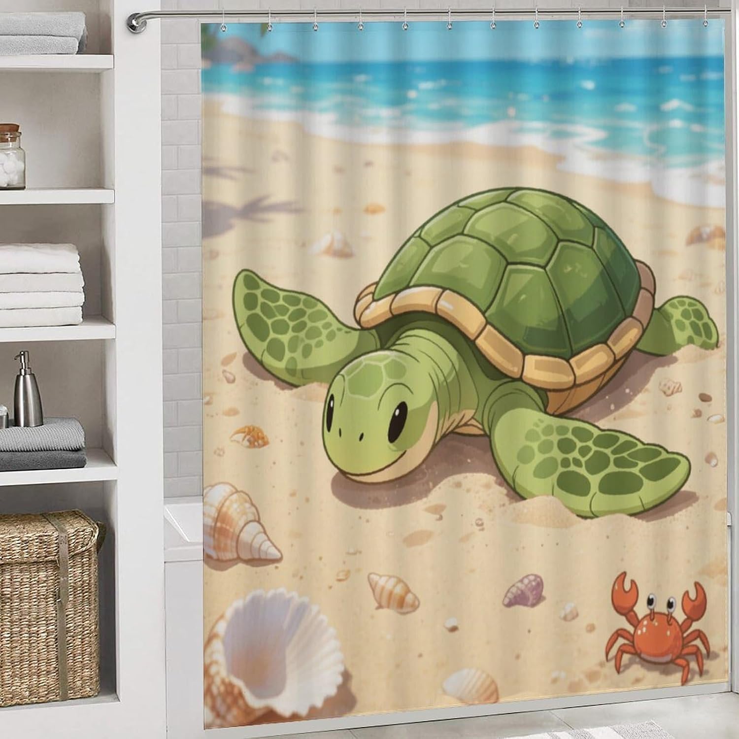 A Turtle Basking in The Sun Bath Rug Set 4 Piece,Bathroom Accessories Set-Toilet Rugs U Shaped,Toilet Lid Cover,Shower Curtain and Rugs,Ultra Soft, Absorbent,Home Decor
