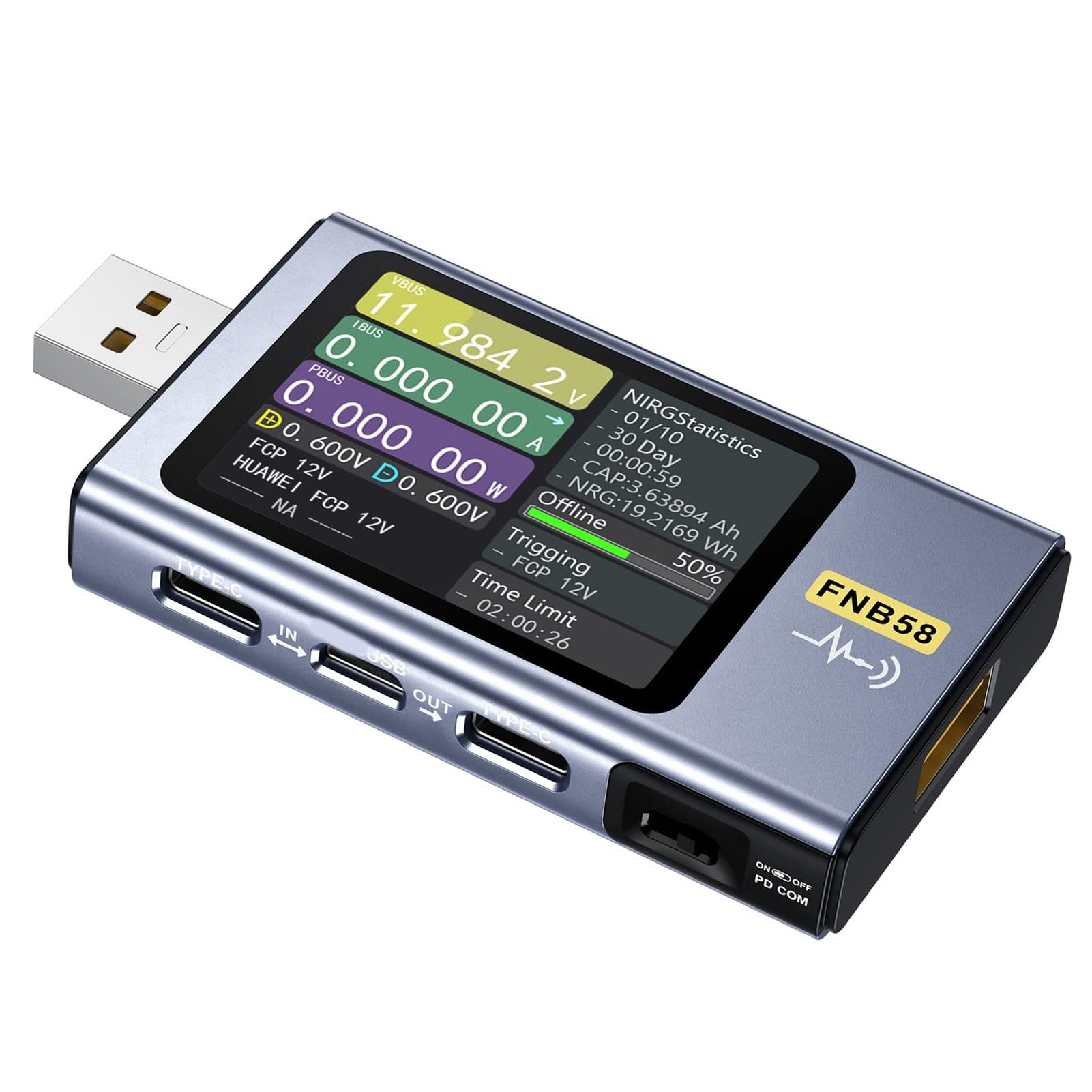 USB Tester 4-28V 0-7A 0-140W, USB AC Voltage Current Power Tester Multimeter, Fast Charging Detection Capacity Measurement with 2.0 Inch High Definition Lcd Screen for PD2.0 PD3.0