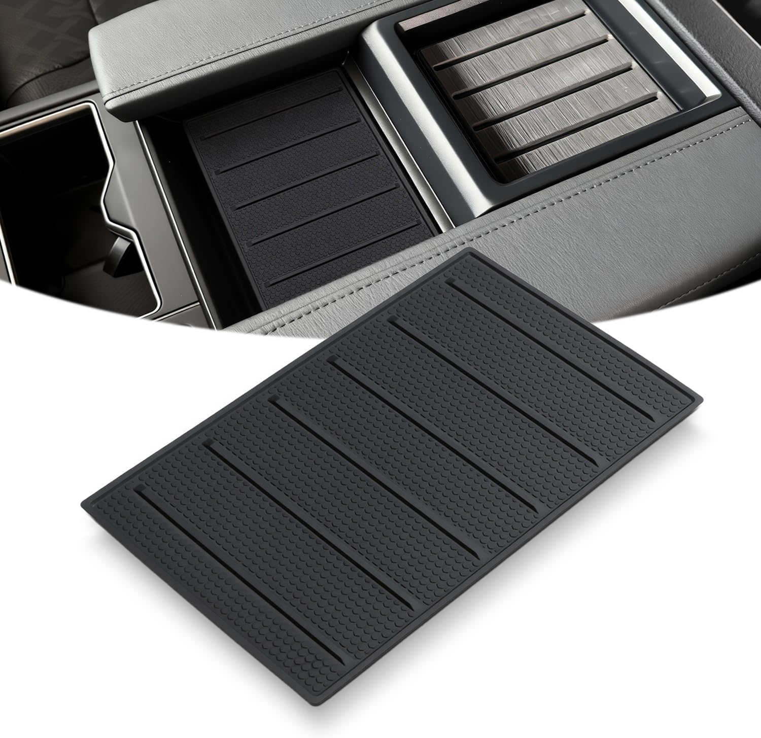 auovo Center Console Organizer Tray Liner for 2022-2025 2026 Toyota Tundra & 2023-2025 2026 Sequoia Accessories Anti-Slip Black Silicone Center Console Tray Anti-Rattle Protective Mat 2PCS