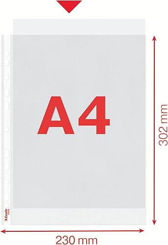 Miniatura 3 de Esselte 16690 - Bolsillo perforado, 100 unidades, capacidad para hasta 30 hojas A4, transparente, mate, material PP de 38 micras, 16690