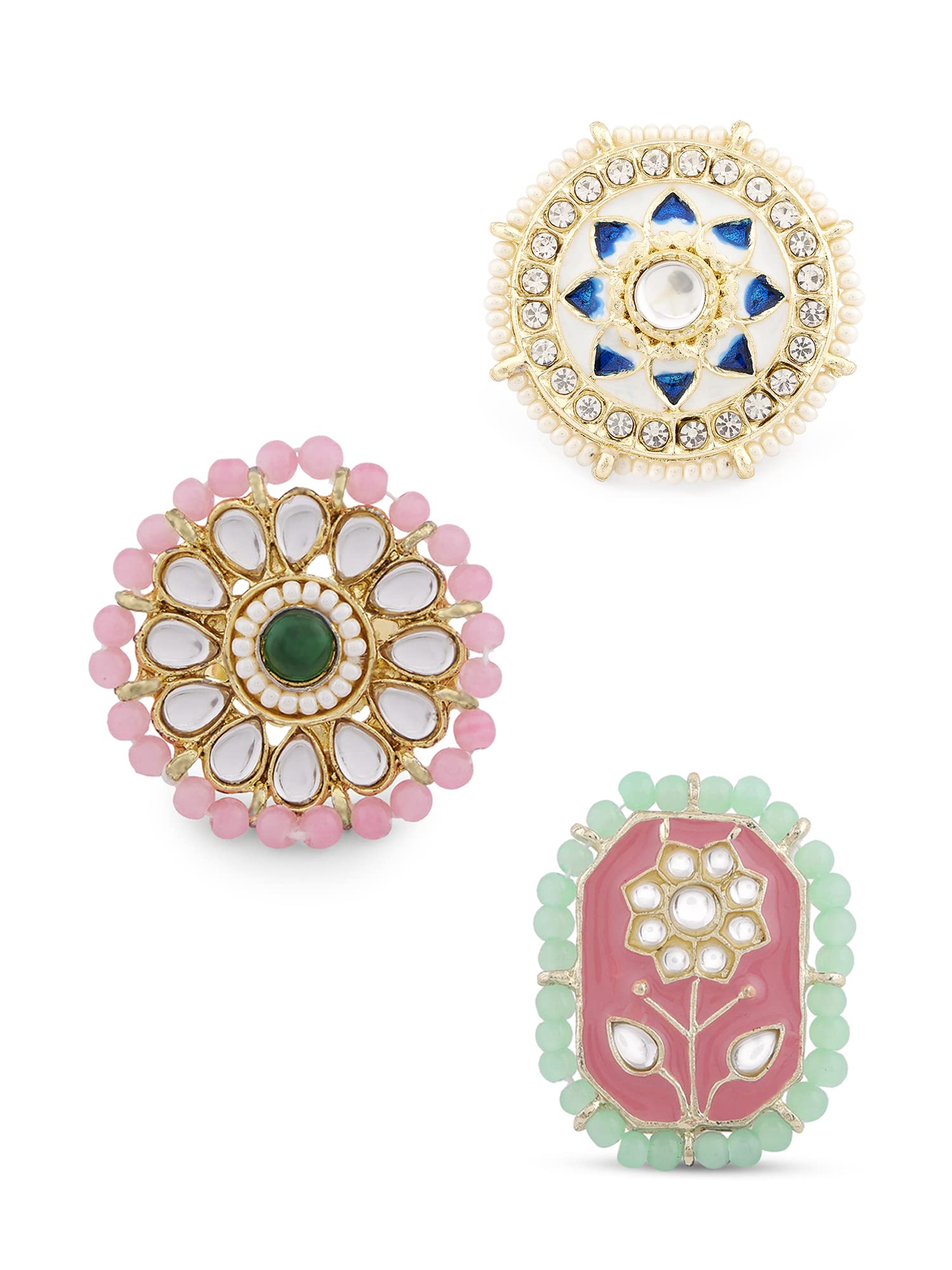 ZAVERI PEARLS Set of 3 Multicolor Meenakari Floral Ethnic Kundan Adjustable Rings For Women-ZPFK14512 (B0B7S467KN) Amazon Price History, Amazon Price Tracker
