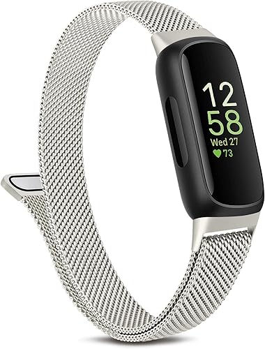 Correa de metal compatible con Fitbit Inspire 3 bandas para mujeres y hombres, correa de repuesto de malla de acero inoxidable ajustable magnética