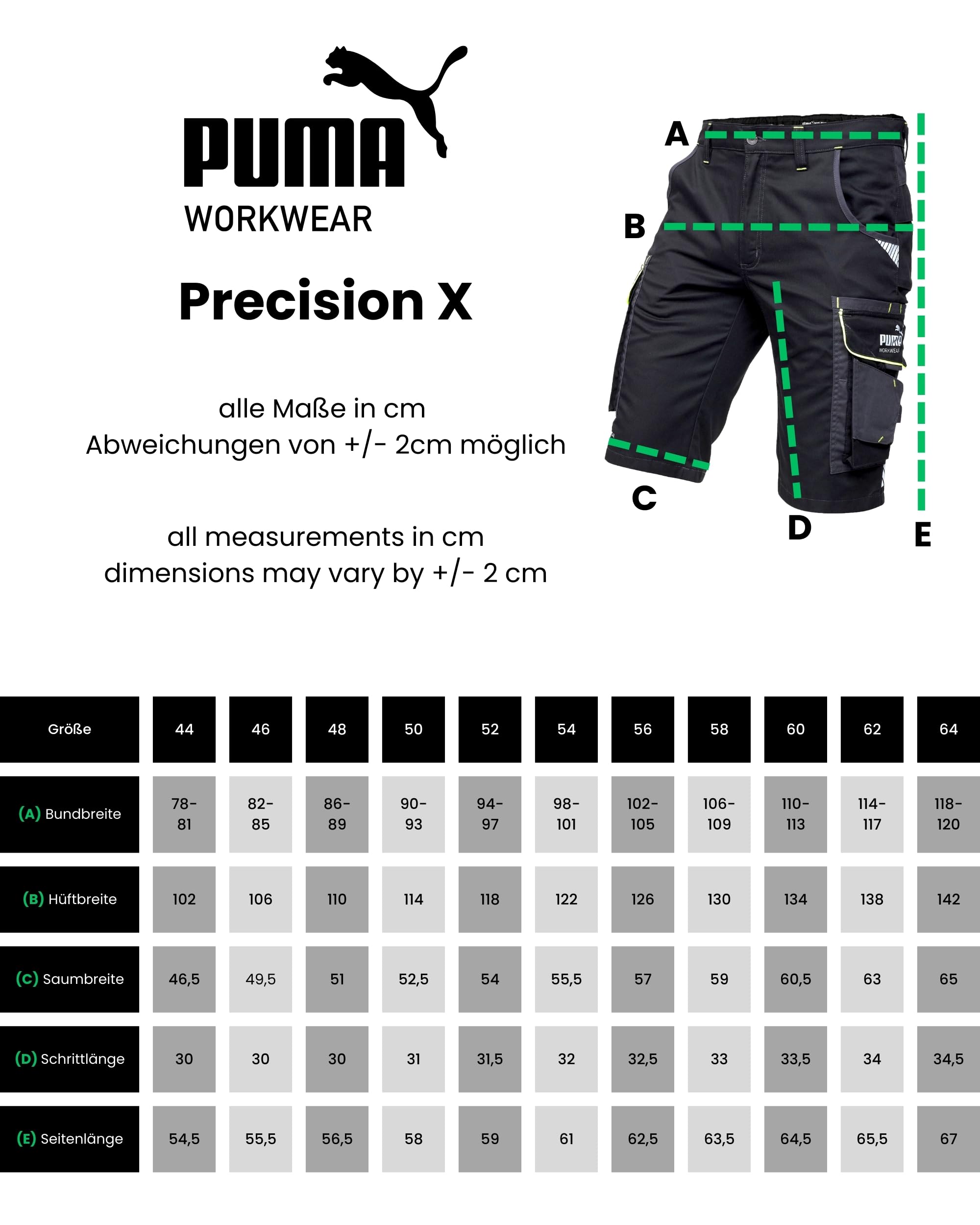 PUMA Workwear Precision X Arbeitsshorts - Kurze Arbeitshose Herren - Robustes, Flexibles Material - Viele Taschen und Reflektoren - Bequeme Passform - Ideal für Handwerk Heimwerk und Baugewerbe