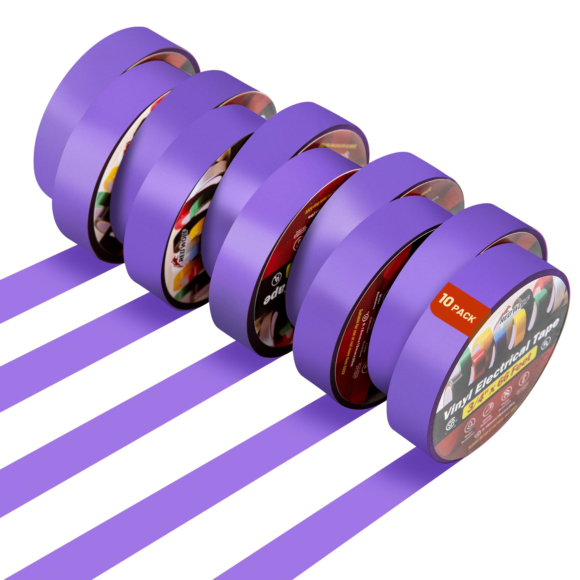 RED WOLF Purple Electrical PVC Tape 19mm x 20m, 10-Pack โ image 1