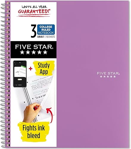 Five Star - Cuaderno en espiral, 3 orificios, papel rayado universitario, 150 hojas, 11 x 8-12 pulgadas