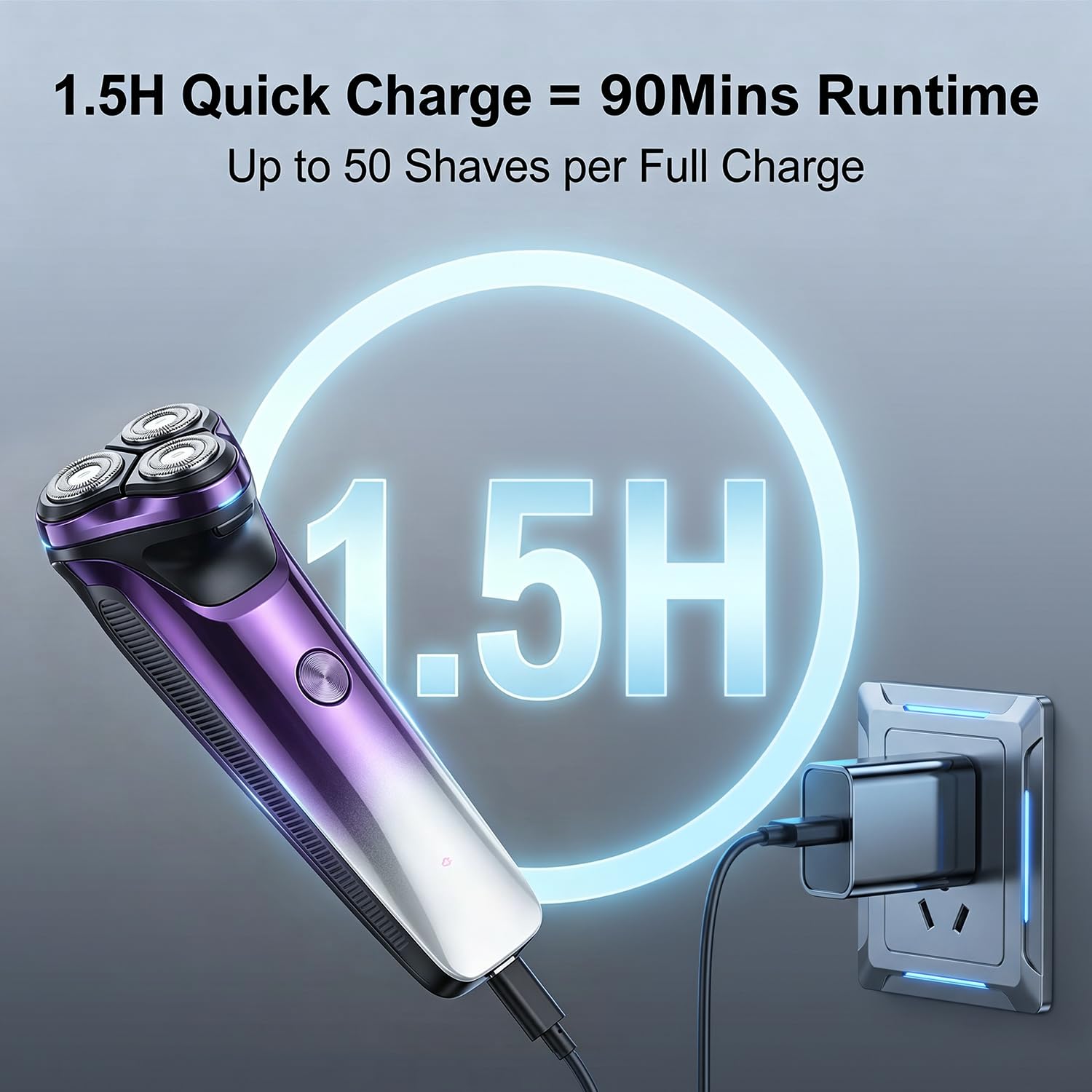 Ordele Electric Razor for Men, 2026 Upgraded Electric Shavers for Men, USB-C Rechargeable, Wet & Dry Shaver with Pop-up Trimmer and Travel Case (Purple) view 3