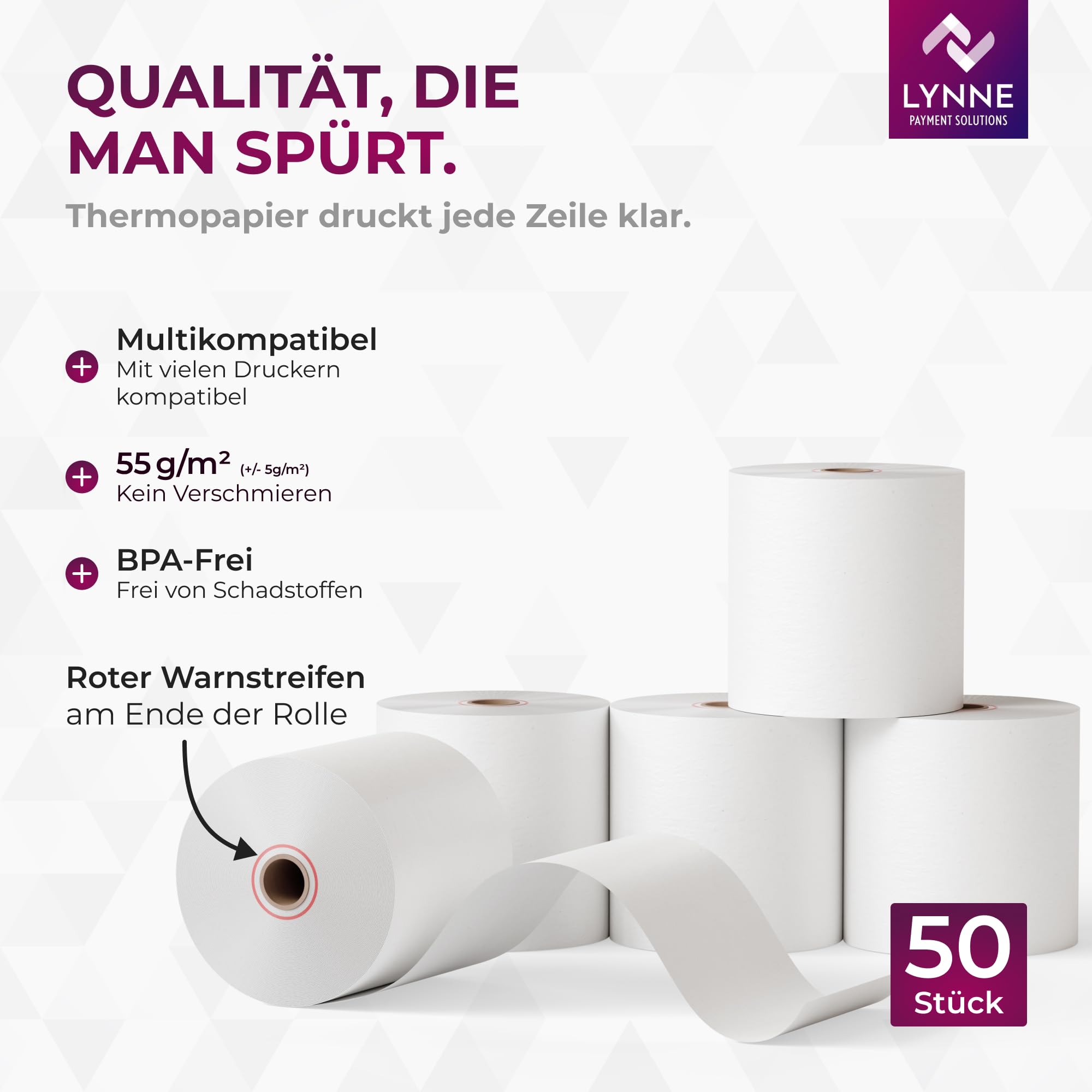 Thermorollen/Bonrollen/Kassenrollen 80mm x 80m x 12mm (80x80x12) für alle gängigen Thermopapier Kassen-Bondrucker – BPA Frei (B: 80mm - Ø80mm x 80m - 50 Stück)
