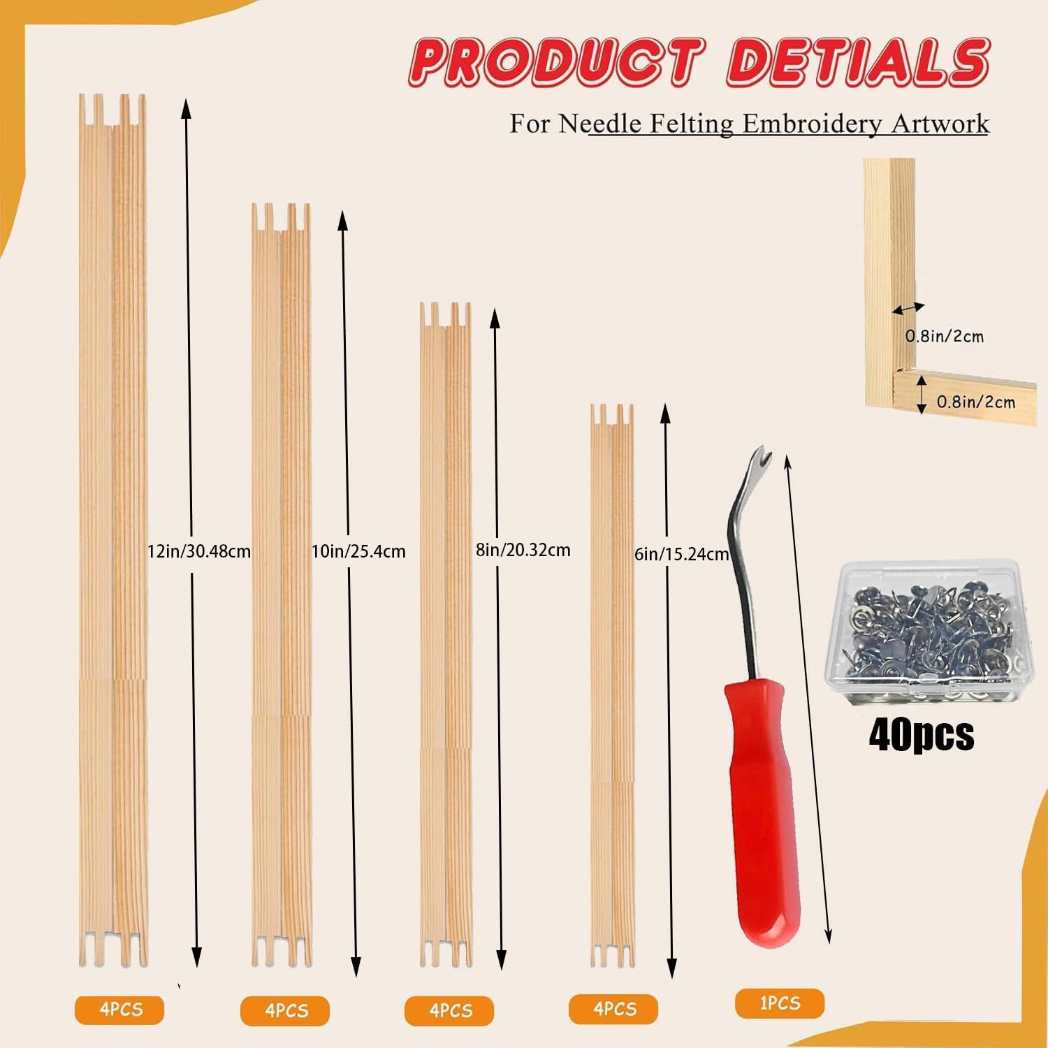 16 Pcs 4 Sets Stretcher Bars for Needlework Canvas Stretcher Bars 10 Different Size Combinations Embroidery Stretcher Bars for Cross Stitch Frame Set with Thumbtack and Remover Tool(Small Size) samll