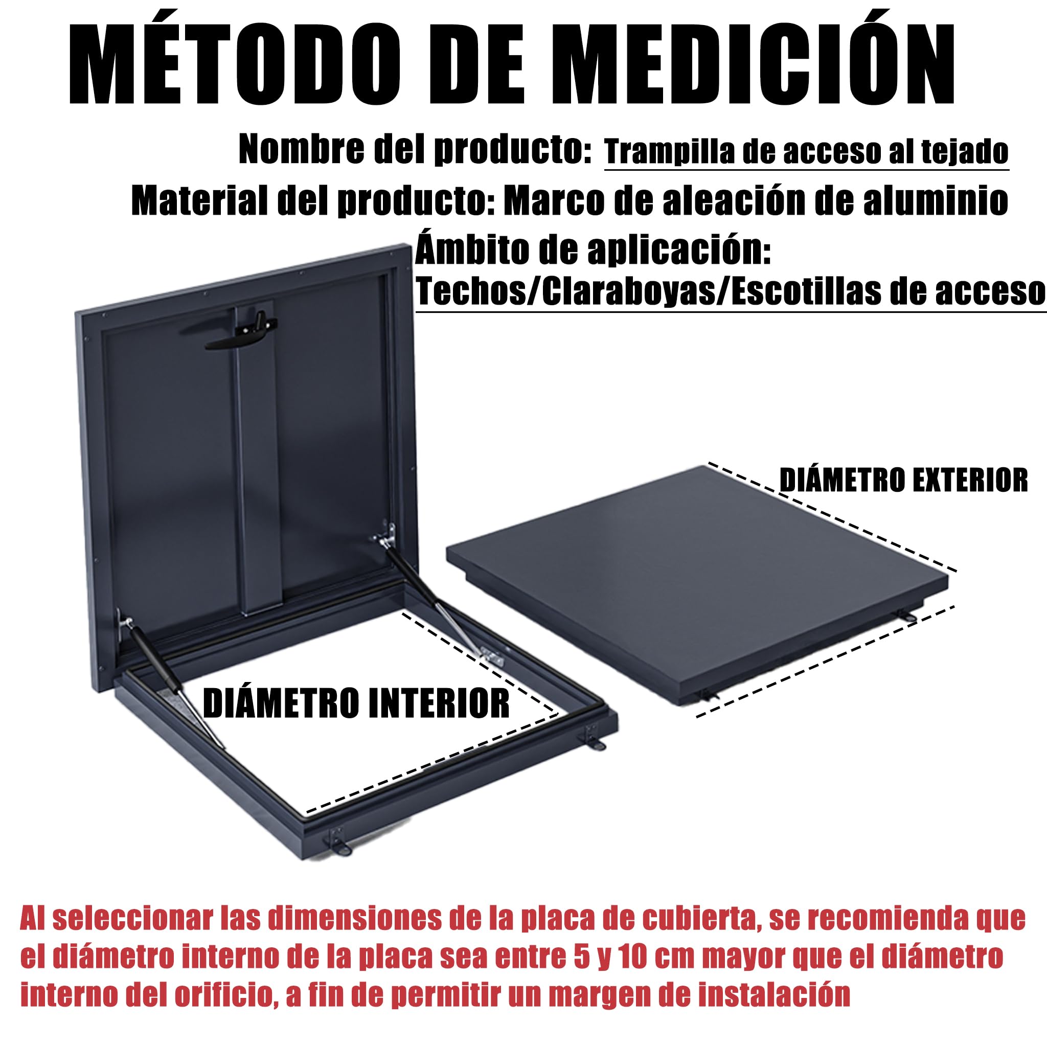 Trampilla De Suelo Placa De Cubierta De Escotilla De Tejado,Trampilla De Suelo Tapa De Salida De áTico Resistente(Interior:750 * 750mm/Exterior:860 * 860mm/Dimensiones Personalizables)