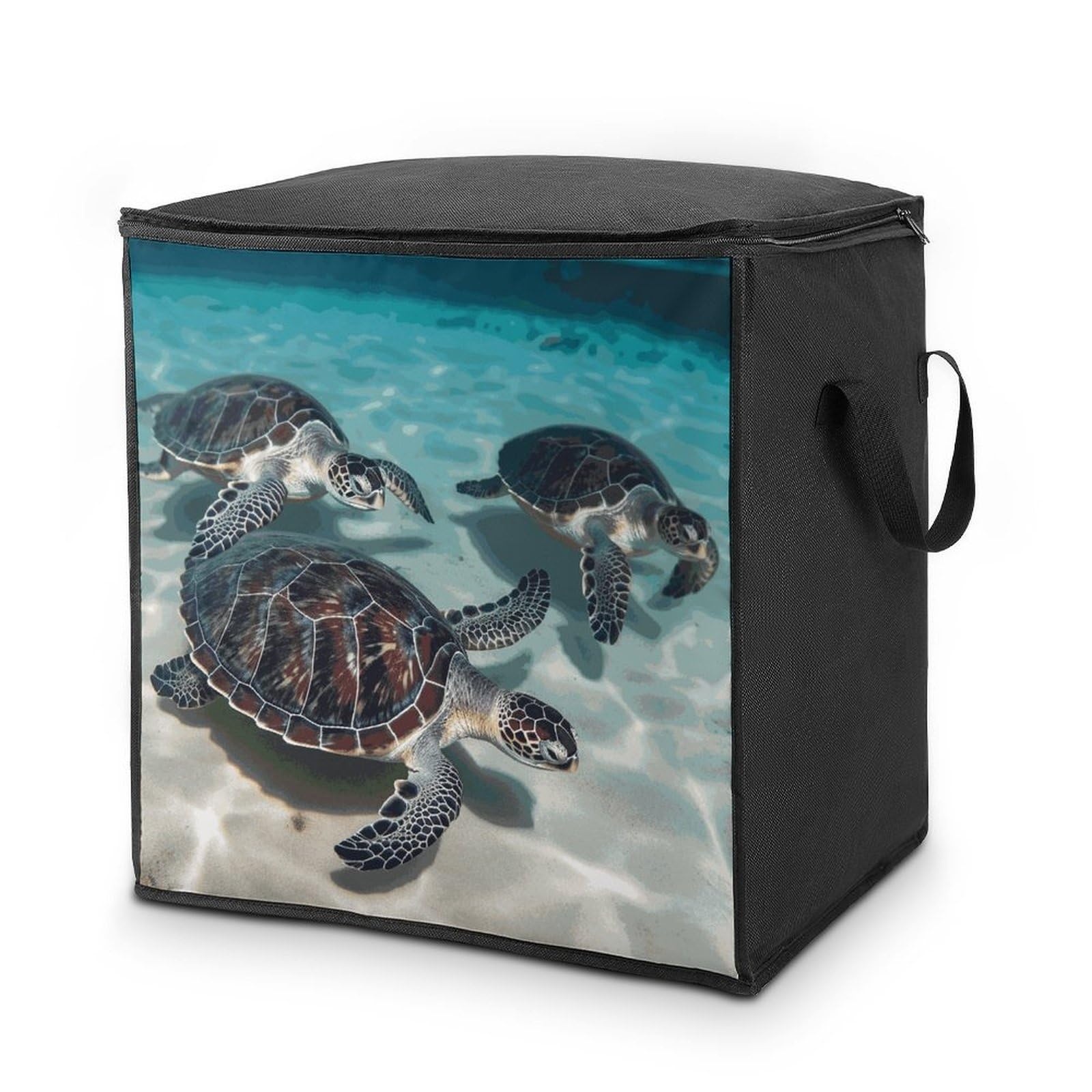 Sea Turtles Storage Bag with Zippers And Handle Extra Large Bedding Comforter Storage Bag Foldable Blanket Storage Bags Fabric Moving Bags for Closet Organizer (70L)