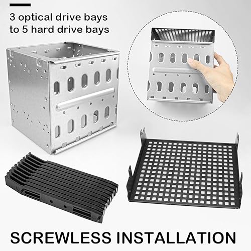 Miniatura 3 de Jaula de disco duro de acero inoxidable, bandeja de disco duro con espacio de ventilador, soporte de estante adaptador para computadora de 5.25
