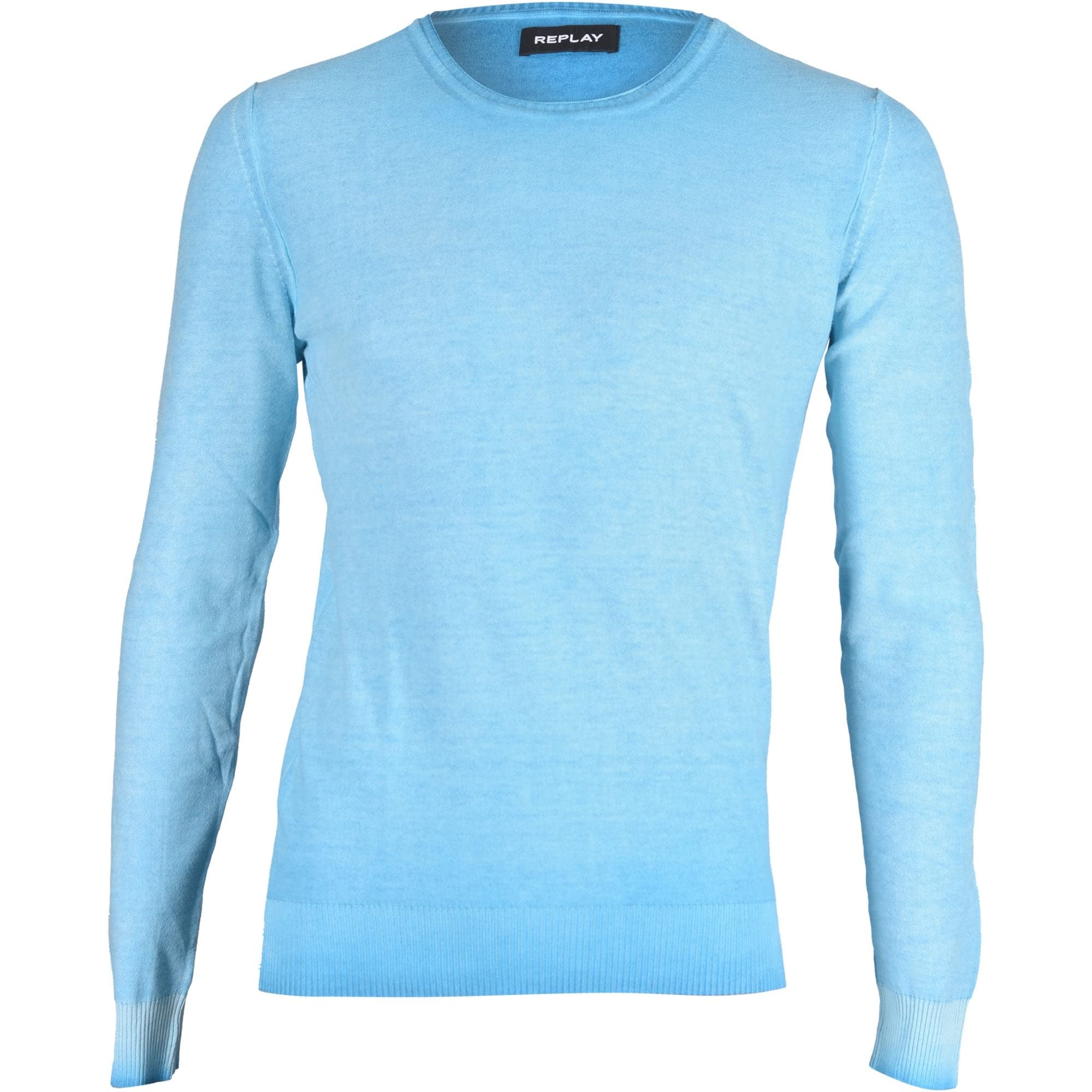 Replay Men's Knitted Round Neck Sweater, Neon Sky 180 (Blue), M