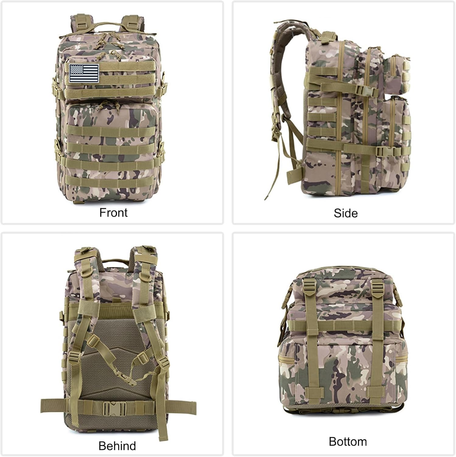 PORRASSO Tactical Outdoor Backpack 45L Large Military Backpack Molle Waterproof Rucksack 3 Day Bug Out Bag for Hiking Camping Travel Military Green
