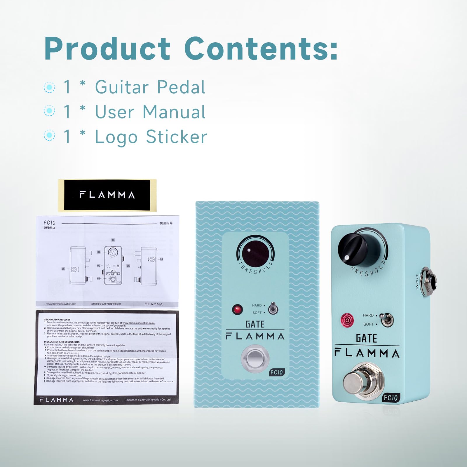FLAMMA Noise Gate Pedal FC10 Noise Killer Gitarrenpedal Rauschunterdrückungseffekt 2 Modi für E-Gitarre und Bass True Bypass