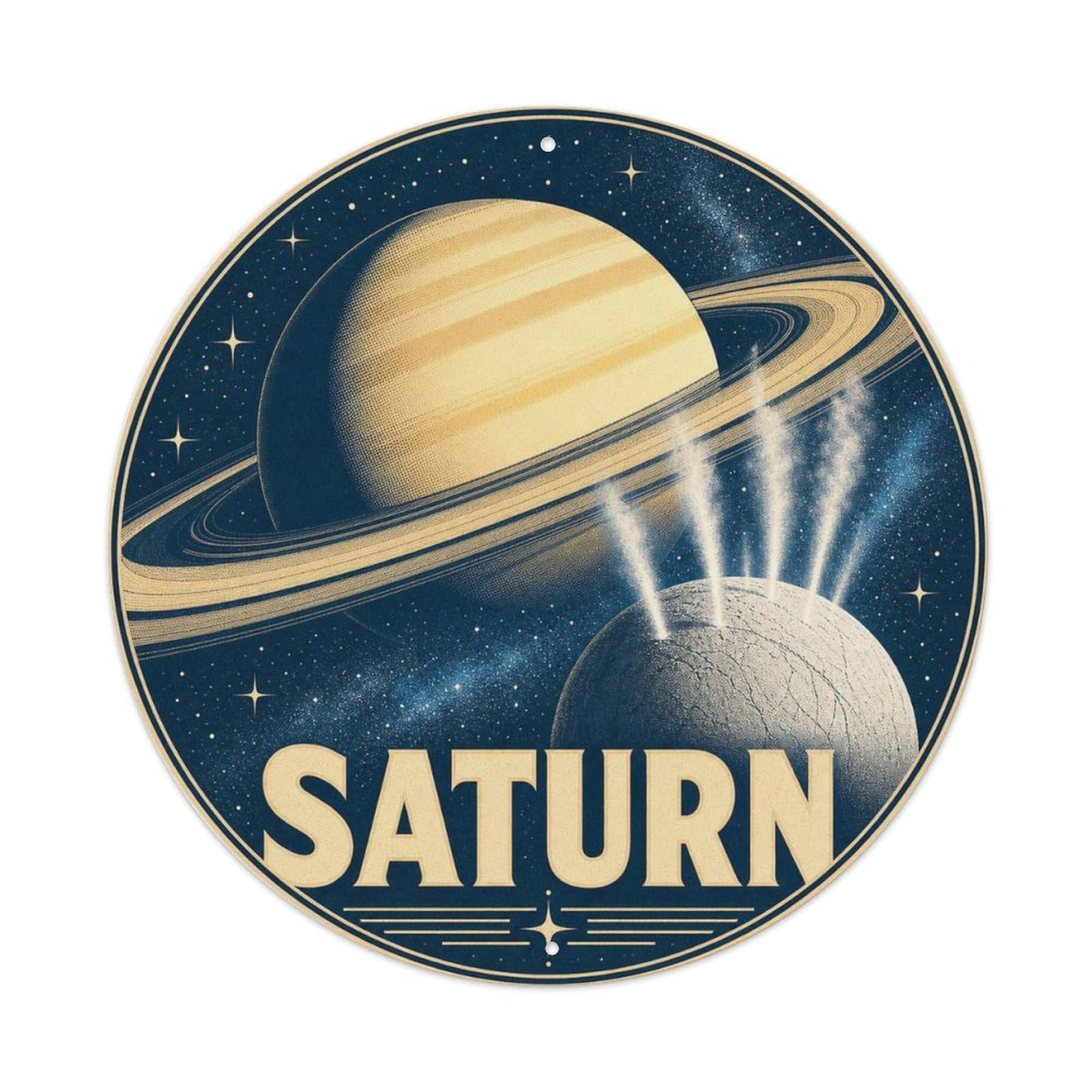 Deep Space Saturn Ringed Planet Starry Sky Metal Tin Sign Plaque Wall Decor for Cafe, Man Cave, Club Bar, Office, Home Garden Round Metal Poster 8x8Inch