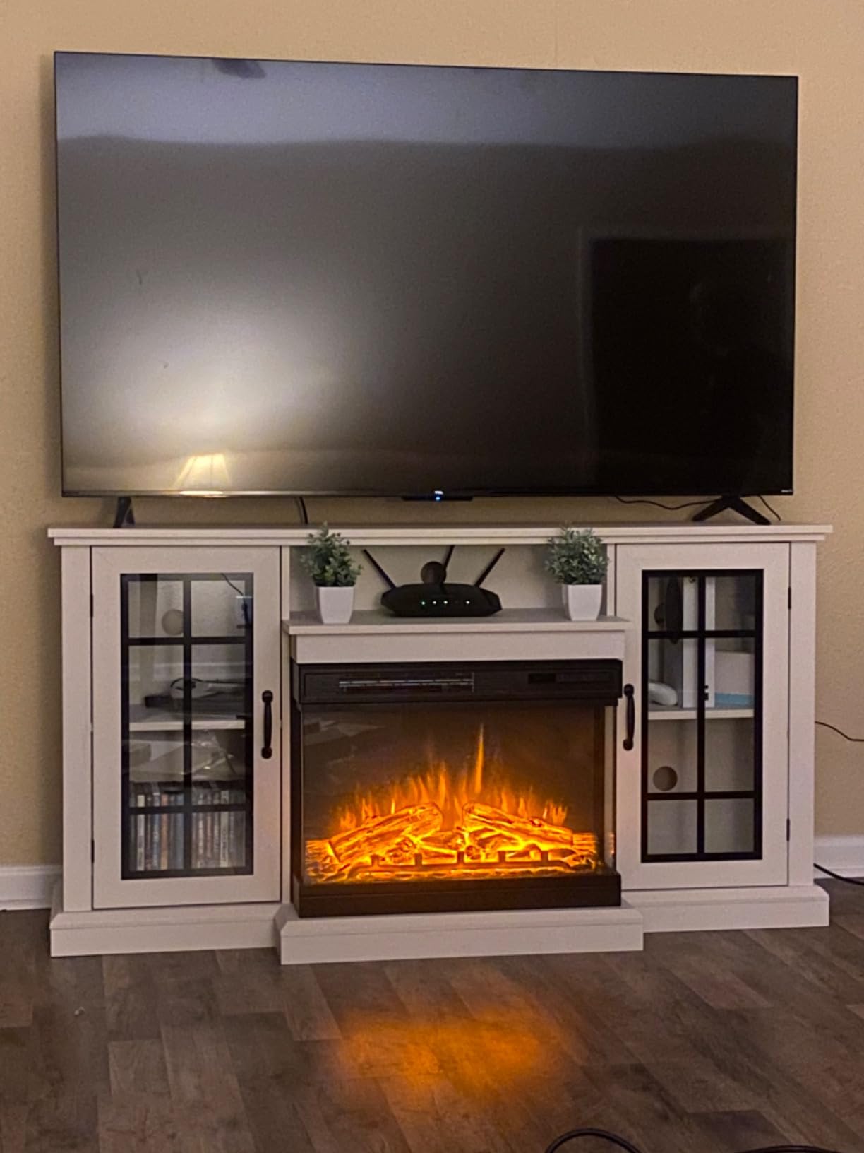 50/mo Finance AMERLIFE 3Sided Glass Fireplace TV Stand for TVs up