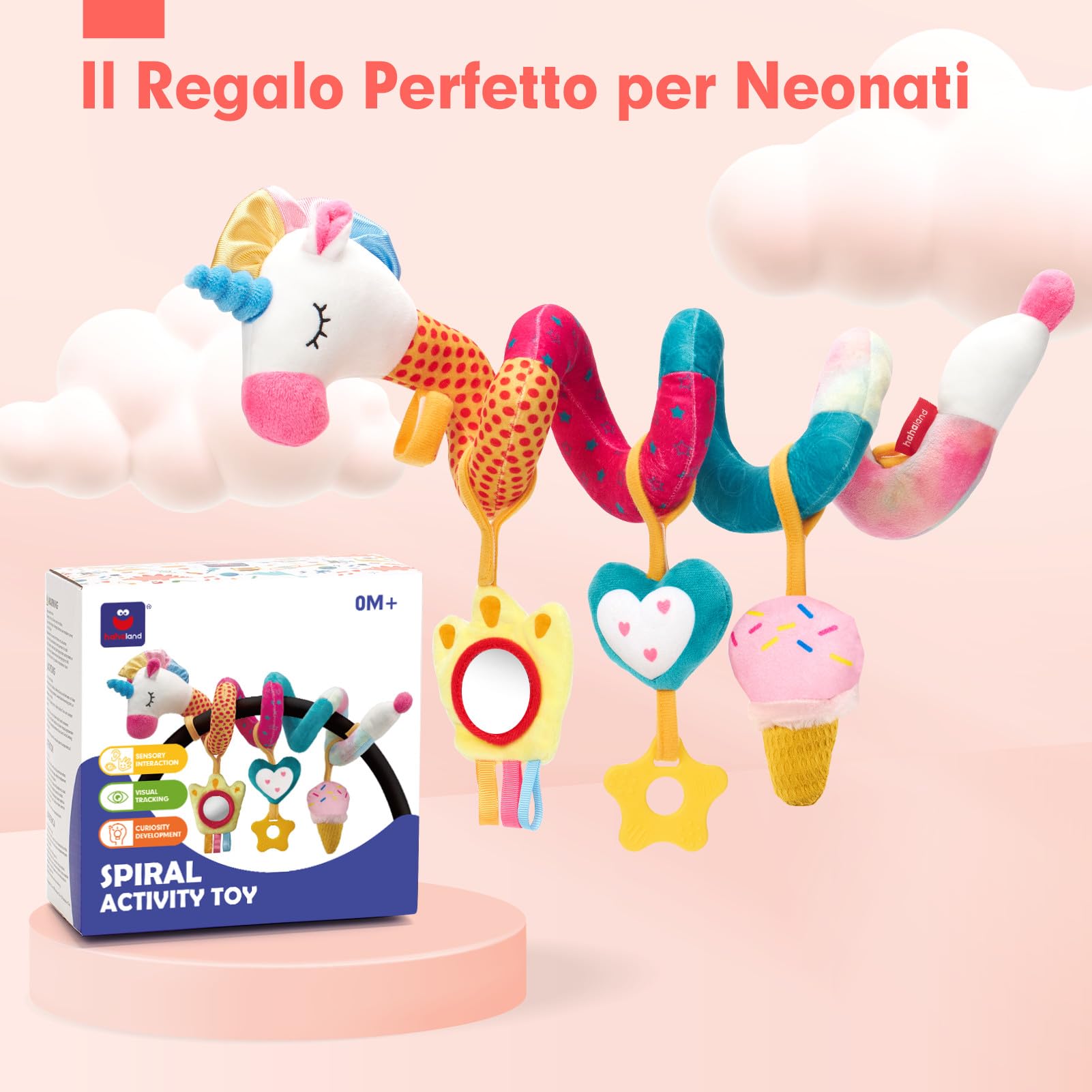 hahaland Giocattolo a Spirale Passeggino Neonati 0 3 6 Mesi, Regalo Neonata Femmina Giochi Passeggino a Sonaglio Appeso, Giocattolo della Peluche da Appendere