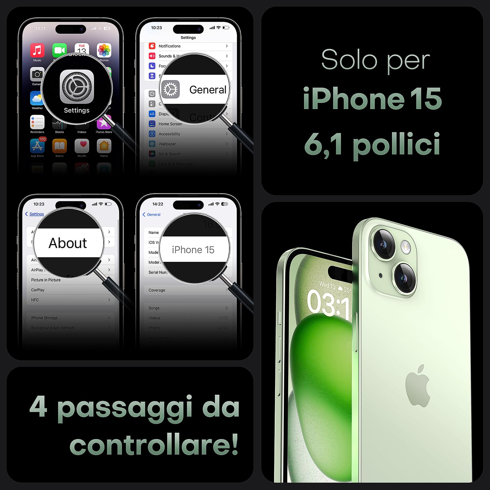 TOCOL Cover Magnetica per iPhone 15 6,1 Pollic, Compatibile con MagSafe, Protezione Fotocamera Integrata, Custodia Antiurto Traslucida Opaca, Verde Chiaro