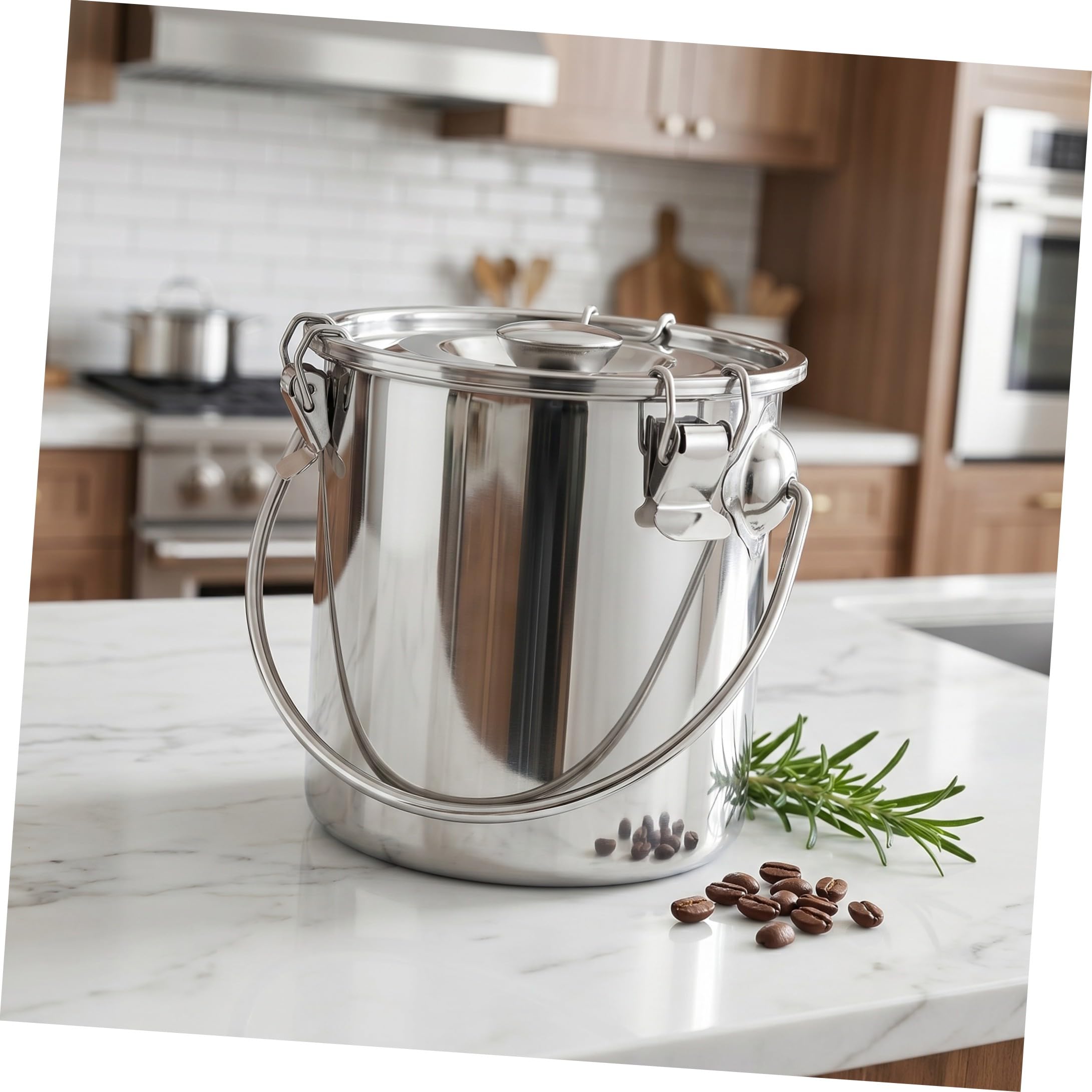 ifundom Recipiente metálico con tapa de acero inoxidable sellado 3L, cierre con hebilla, cubo hermético para alimentos secos y café en casa