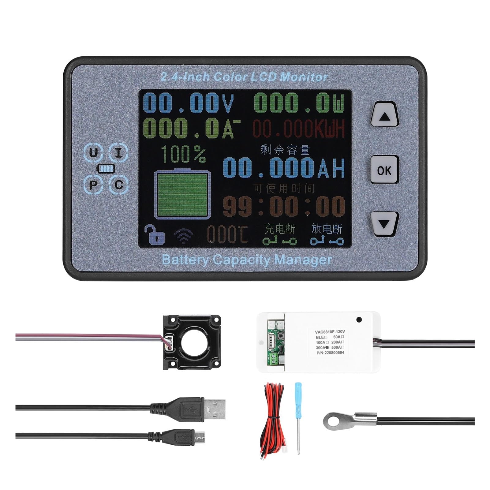 Tester baterii VAC8810F 300A Coulometer akumulatora Bezprzewodowy amperomierz Woltomierz Wykrywacz mocy akumulatora Tester pojemności akumulatora Monitor akumulatora(Standard)