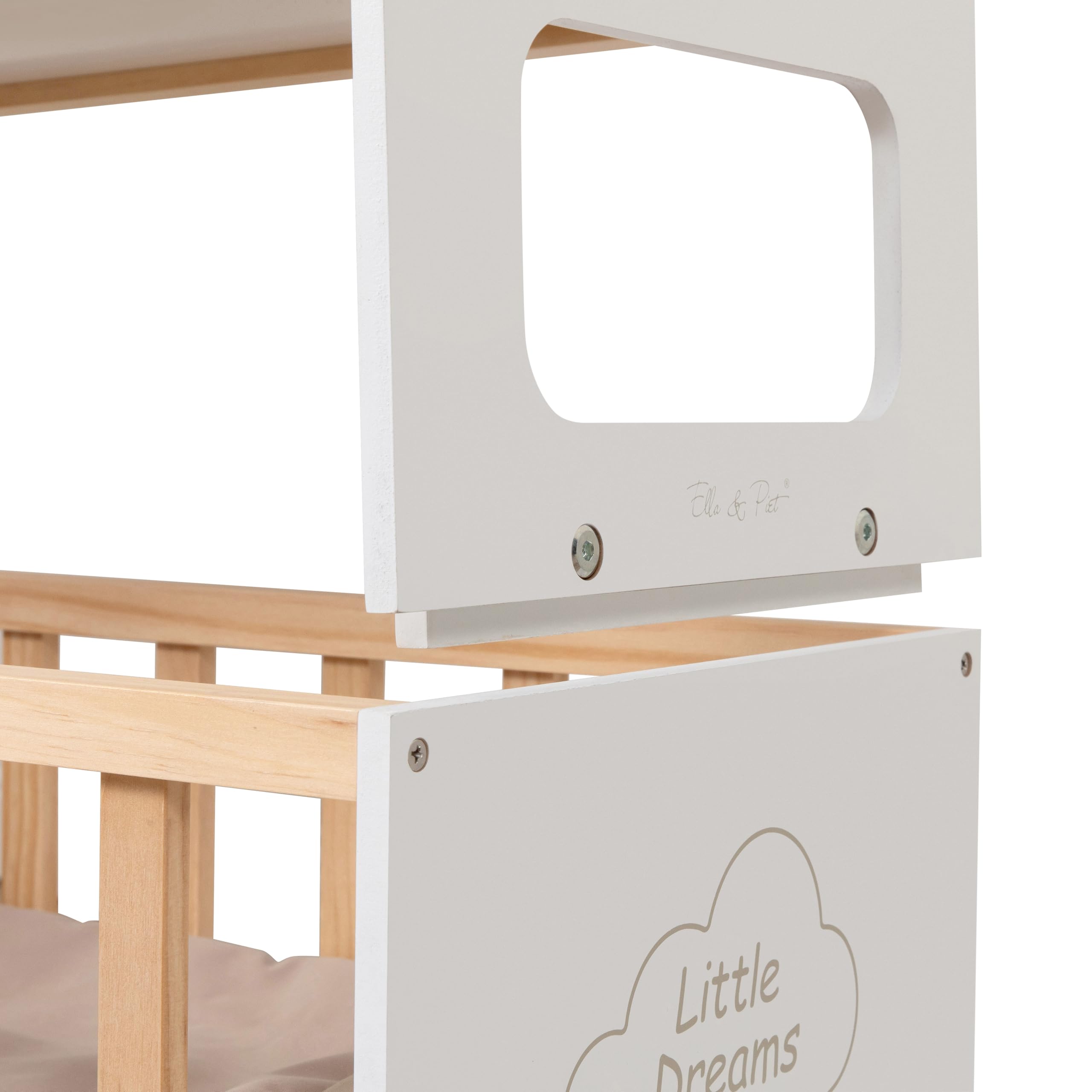 ELLA & PIET® Puppenetagenbett STOCKY Two Stapelbar (Weiß-Schlamm) Puppenbett für 2 Puppen Erweiterbar