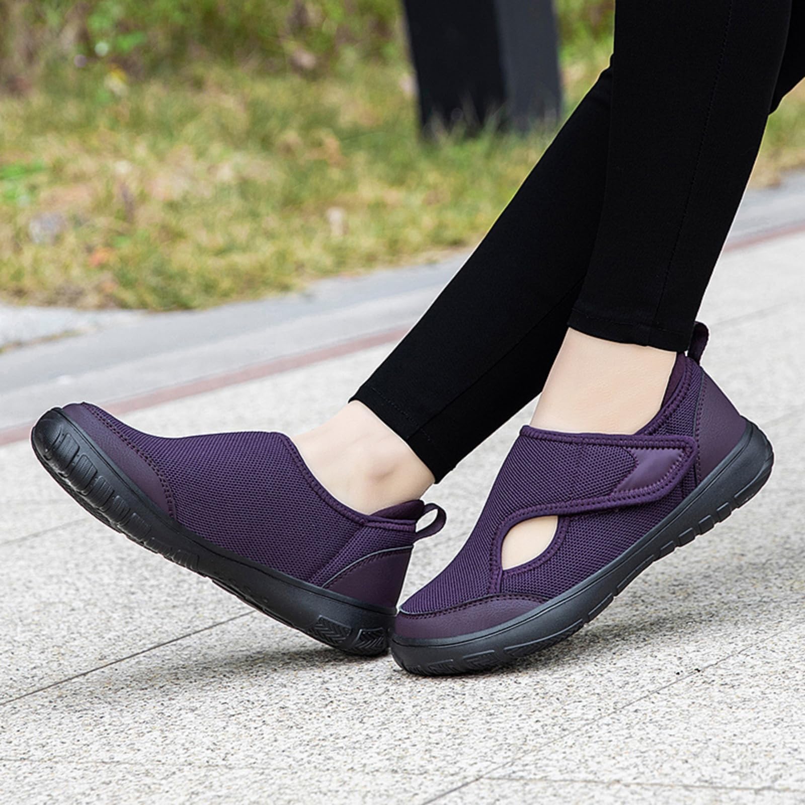Ortopedyczne buty do chodzenia dla kobiet i mężczyzn – trampki robocze z szerokimi noskami z regulowanym dopasowaniem, wsuwane buty rekreacyjne na haluksy i wysokie podbicia, Fioletowy, 39.5 EU