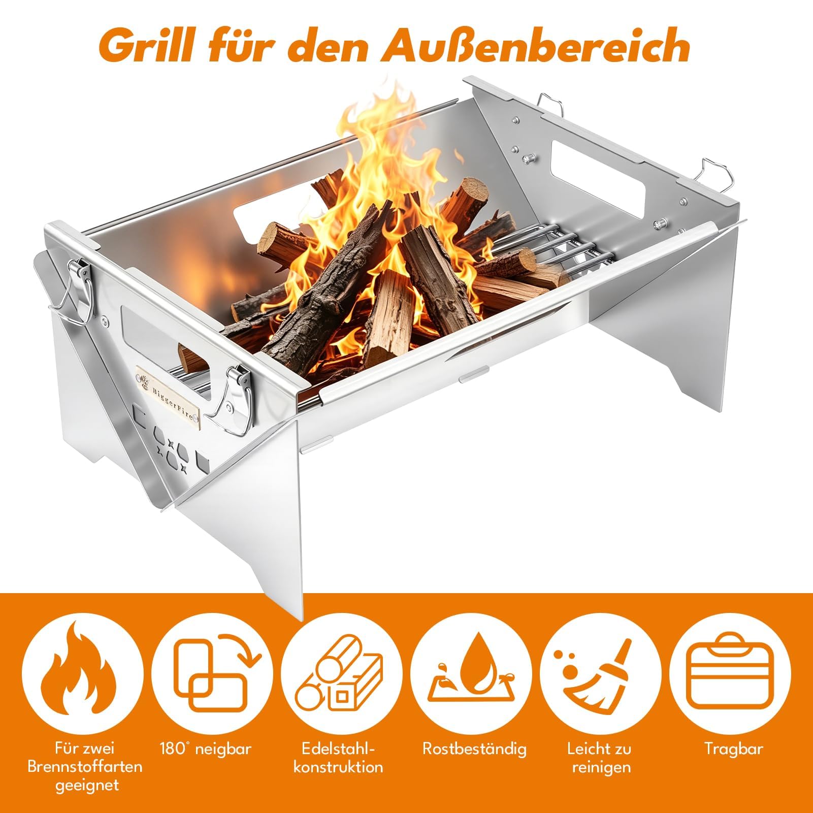 parrilla barbacoa de gas, 2 en 1 portátil barbacoa carbon de gas carbon y leña con rejilla reversible, parrilla pescado de acero inoxidable para camping, plegable para balcón, rejilla girat