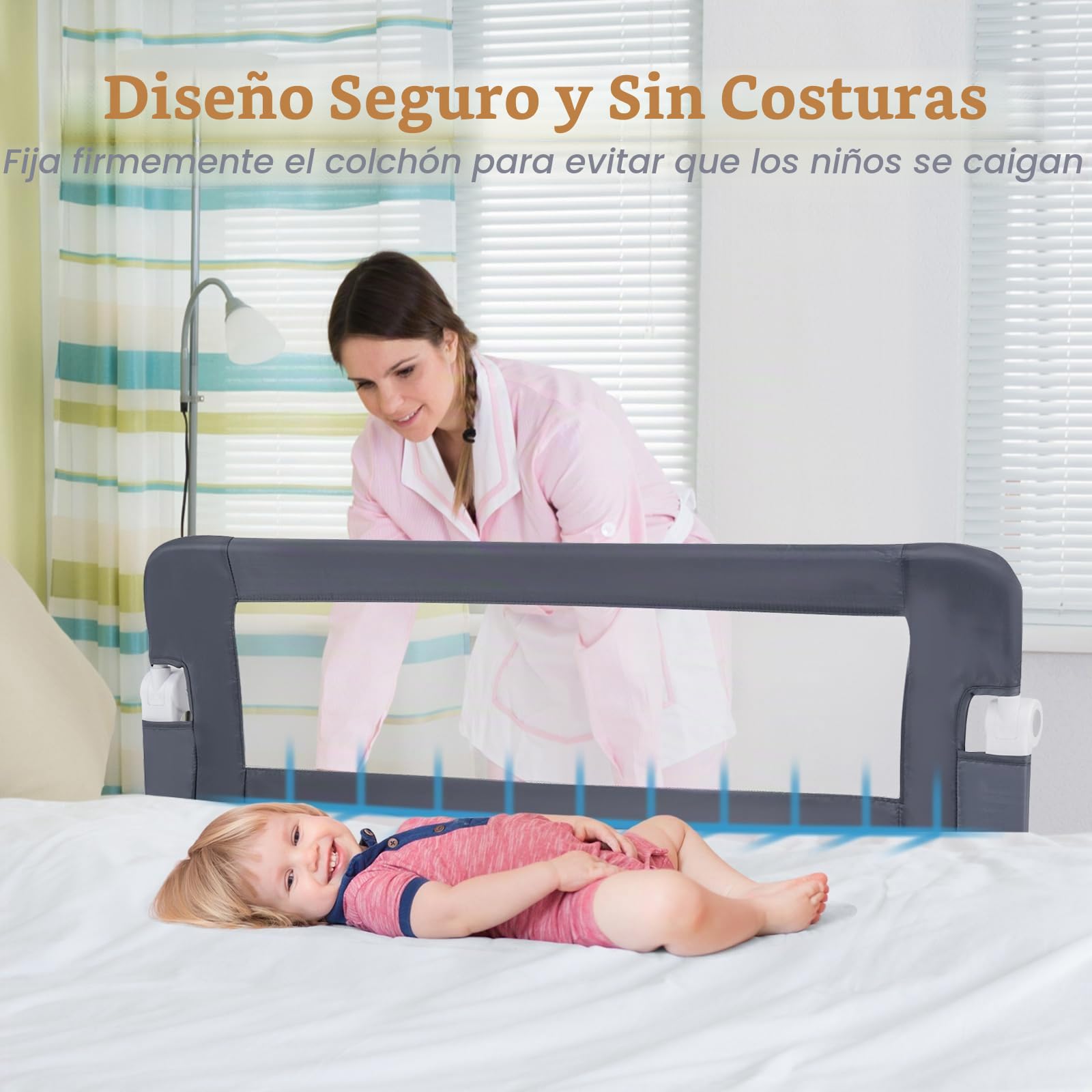 RELAX4LIFE Barrera Seguridad Niños Cama Plegable 105/120/150cm, Barandilla Cama Niño Abatible de Metal y Tela Oxford con Malla Transpirable para Camas Individuales y Dobles (Gris, 120x40x42cm)