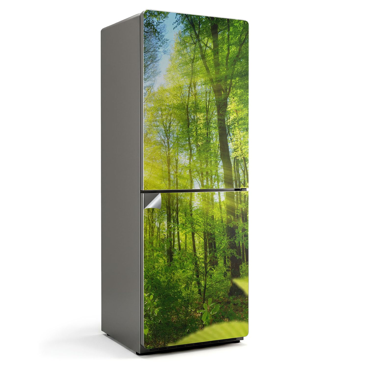 Stickers rayons de soleil en forêt pour grand frigo de cuisine moderne