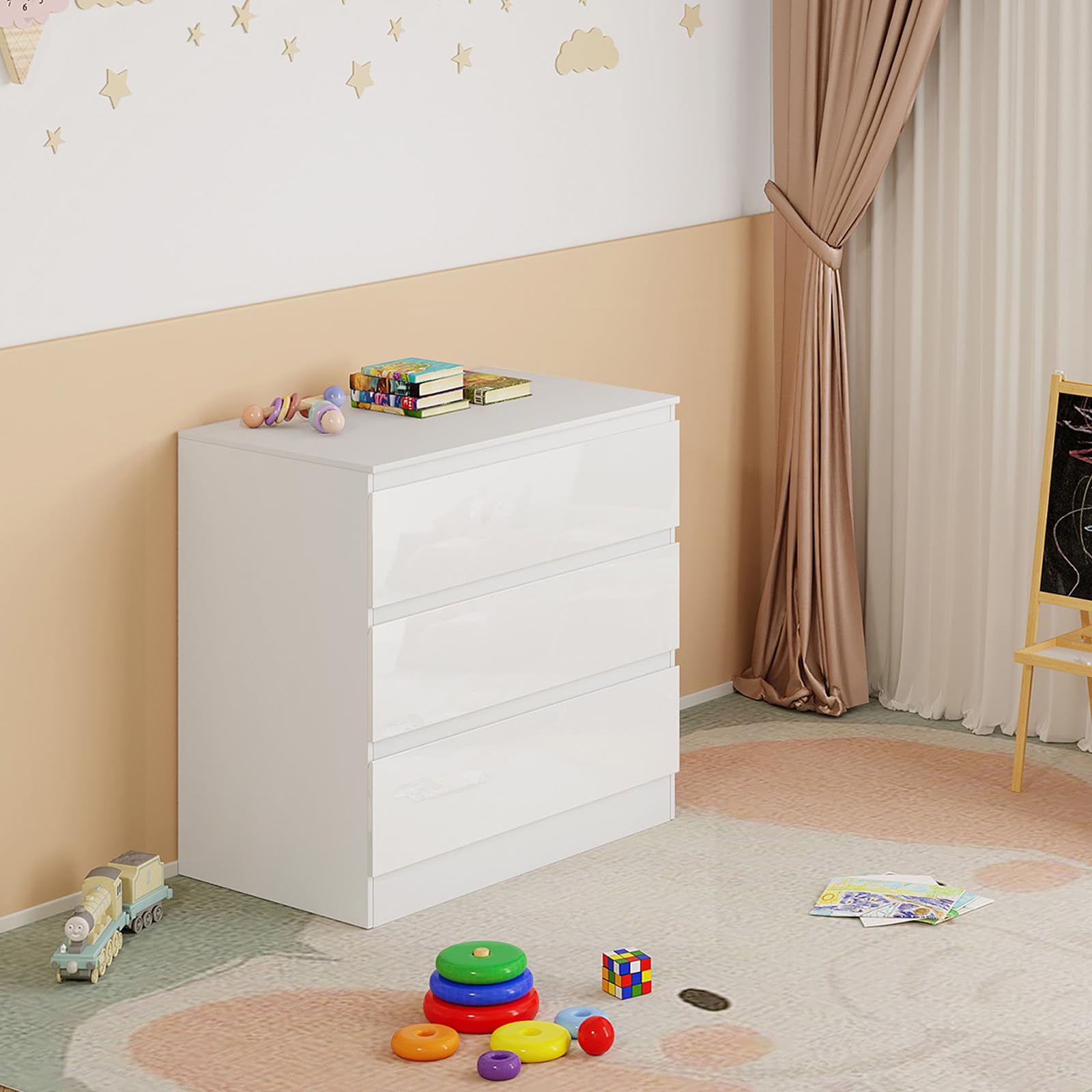WOLTU Mueble Cambiador para Bebé, Cómoda con 3 Cajones, Cambiador Bebé 80x74,5 cm, Dividido en 2 Zonas, Cajonera de 48x80x78 cm, Blanco