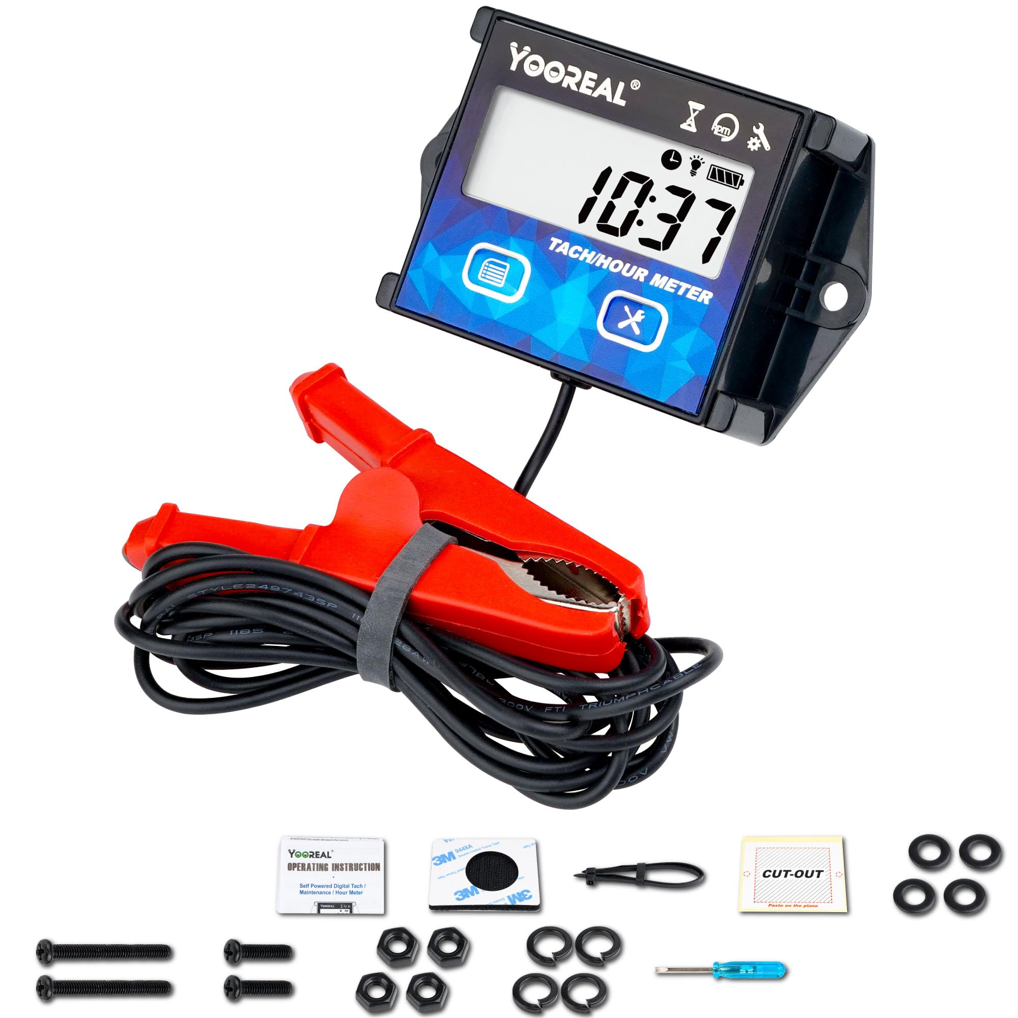 Digital Tachometer Hour Meter Maintenance Reminder With clips Backlight Replaceable Battery Waterproof for Lawn Mower Motorcycle Outboard Motor Generator Snow Blower etc