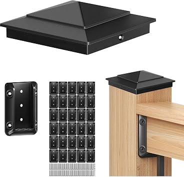 30 Pack Deck Railing Bracket for 2"x4" Wood Railings & 6 Pack 6x6 Aluminum Pyramid Post Caps for 5.5"x5.5" Wood Post Durable, Powder-Coated, Includes Screws for Deck, Fence