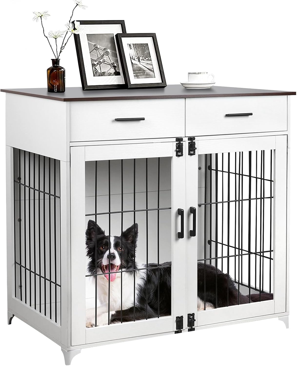 Fulgutonit Dog Crate Furniture for Small Medium Dogs, Heavy Duty Wooden Dog Crate Indoor with 2