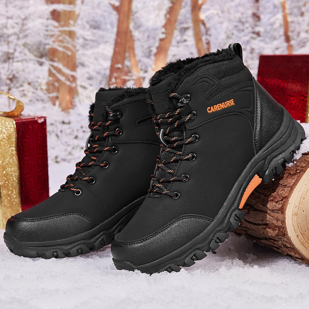 Mens Snow Boots Winter Warm Fur Lined Shoes Non-Slip Insulated Hiking Boot