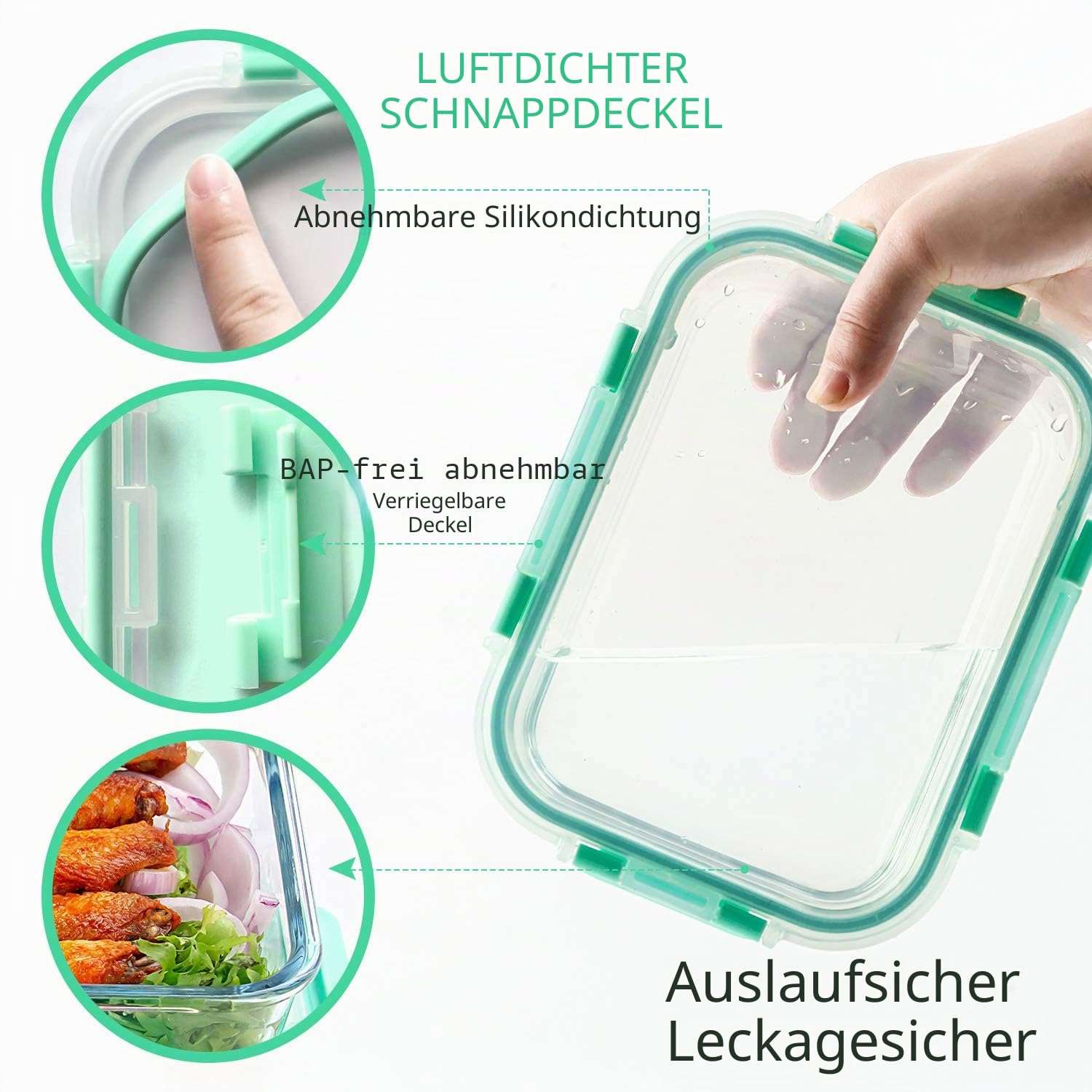 C CREST Glas Frischhaltedosen [10er Set] Vorratsdosen Glas mit Deckel, BPA-Frei, Geeignet für Mikrowelle, Gefrierschrank und Spülmaschine