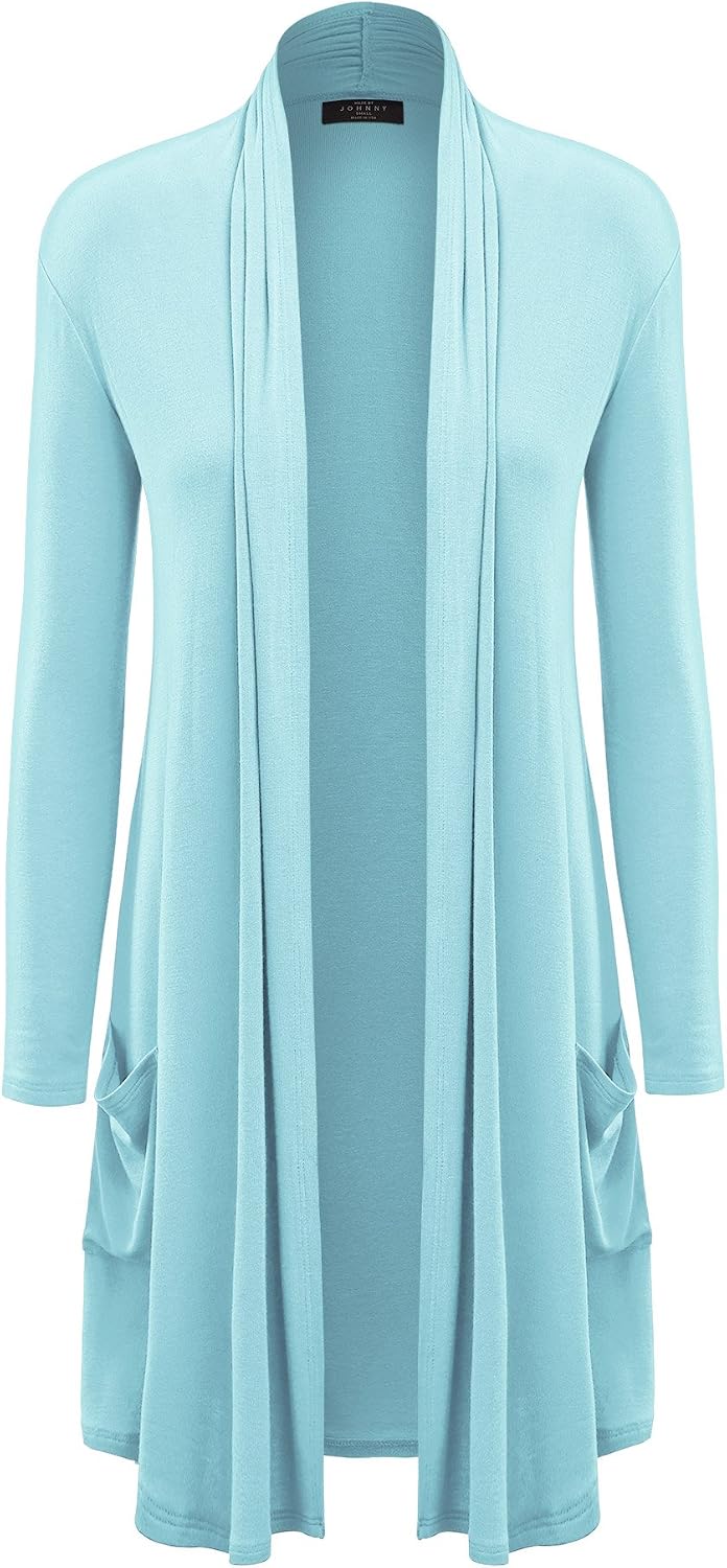 Made By Johnny Women's Long Sleeve Open Front Long Cardigan with Pocket