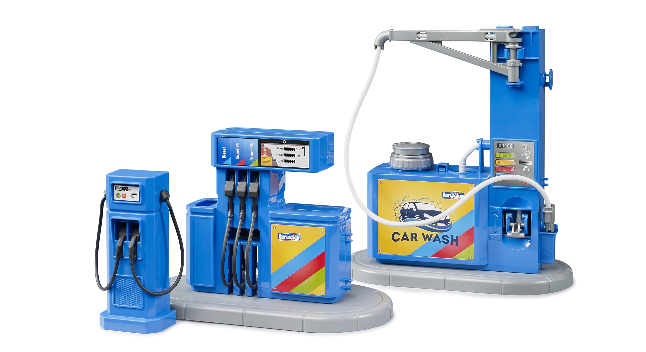 Bruder 62113 – bworld Petrol Station and Washing Station – Accessories, Petrol Pump, Washing System, Charging Station for Electric Car, Vehicles