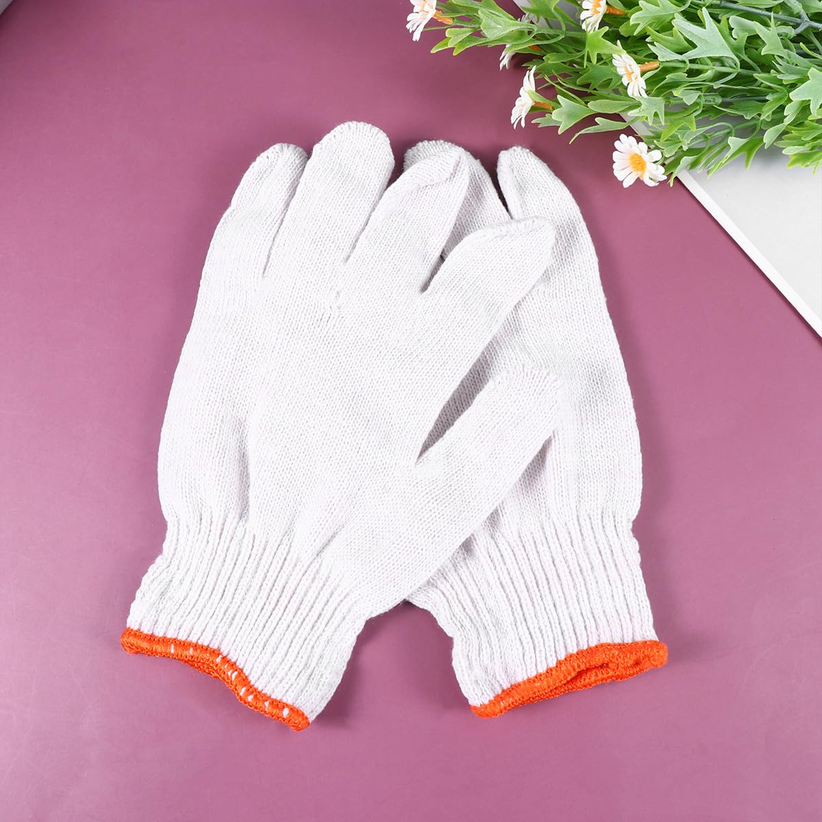 INOOMP Moufles Antidérapants en Fil de Coton Blanc Lot 24 Paires pour Manutention Industrielle et Travaux Manuels Bordure Orange Résistante