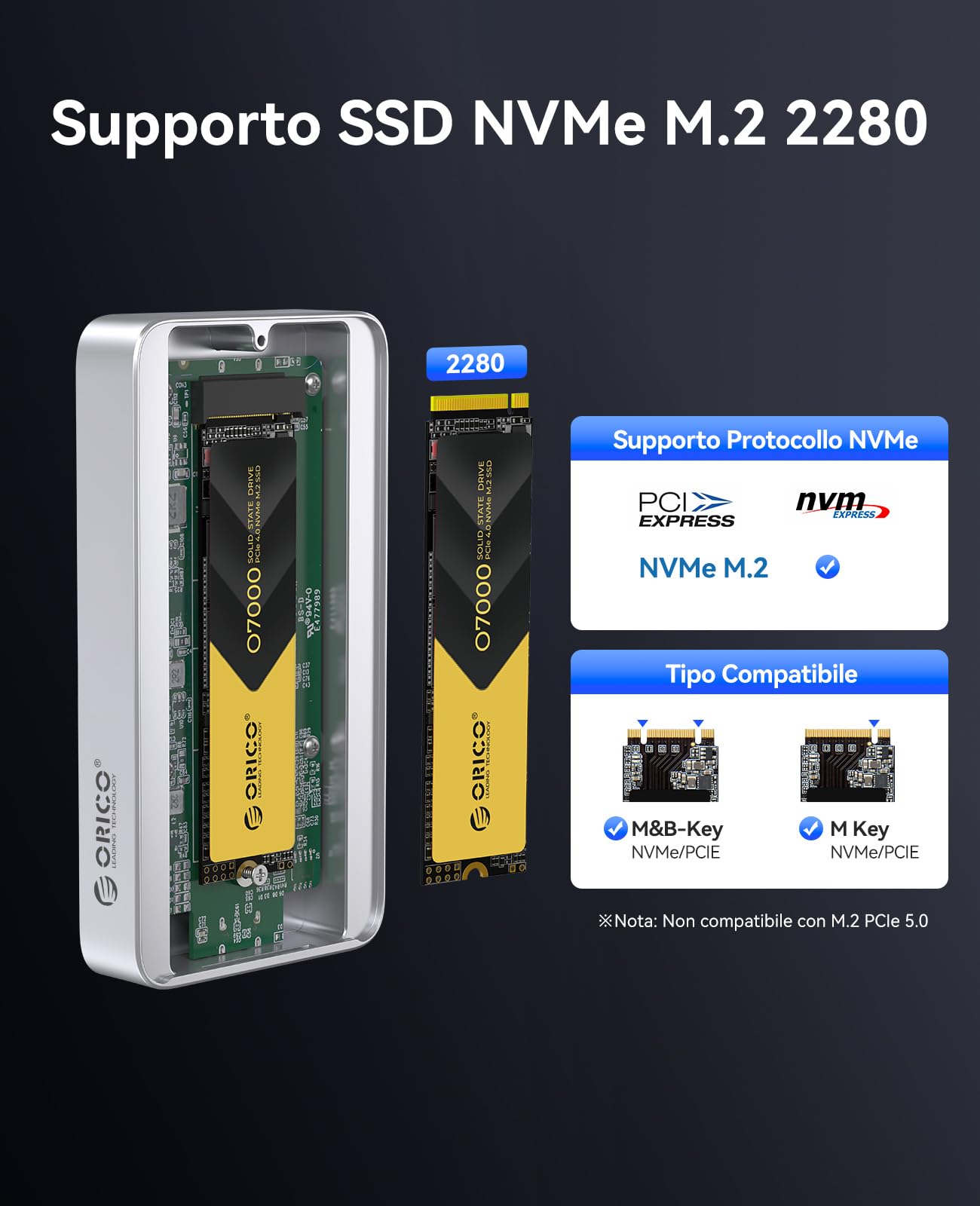 ORICO 80Gbps M.2 NVMe SSD Case Sistema di Raffreddamento Silenzioso Senza Ventola, Compatibile con Thunderbolt 5/4/3/USB4, per MacBook Pro M5 Pro/M5 Max, Mac mini M4 X50