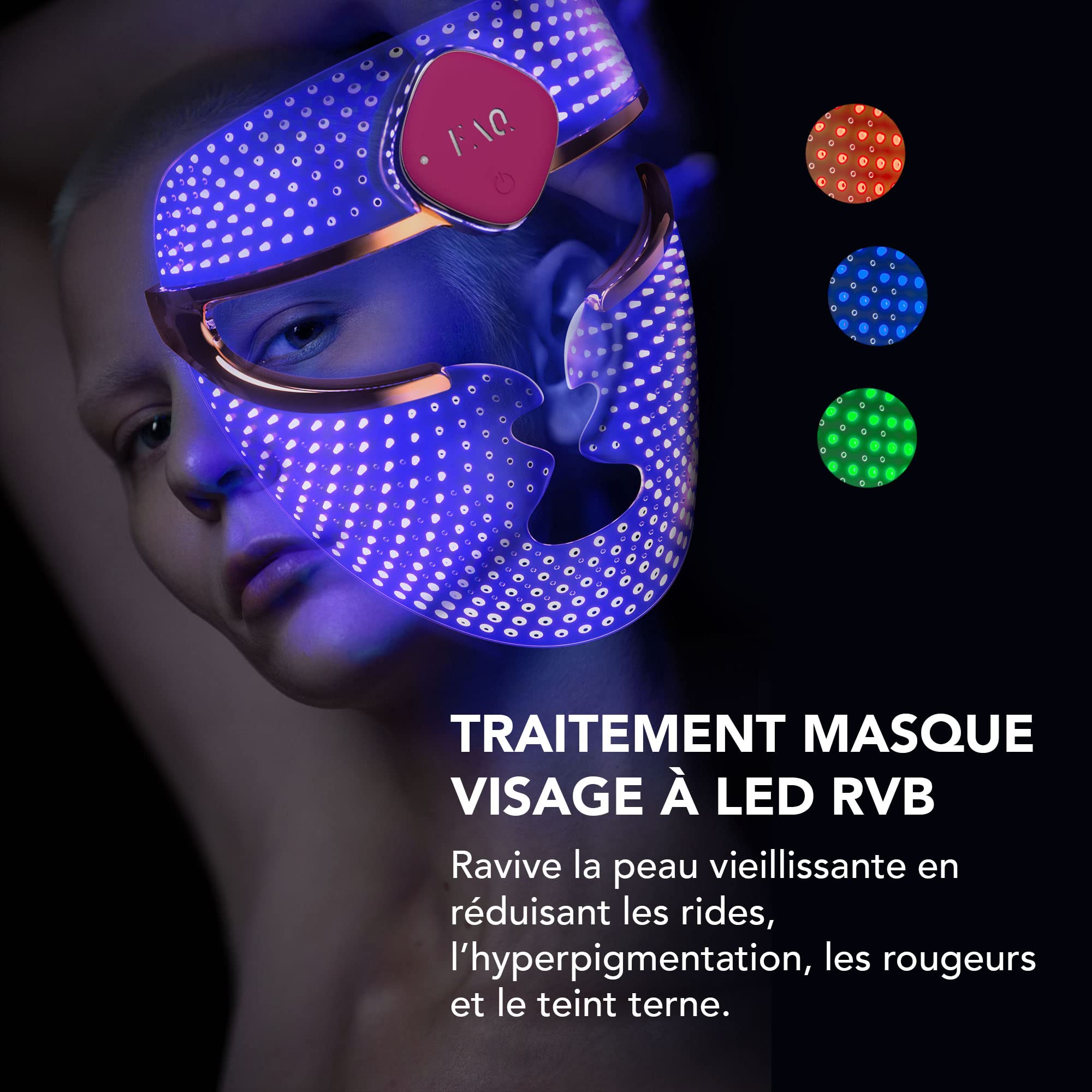 FAQ 201 Masque luminothérapie visage LED RVB | Anti-âge et rides | Soin visage localisé | Traitement de l'acné | Masques de beauté LED sans fil | 600 Points lumineux | Appareil de soin visage portable