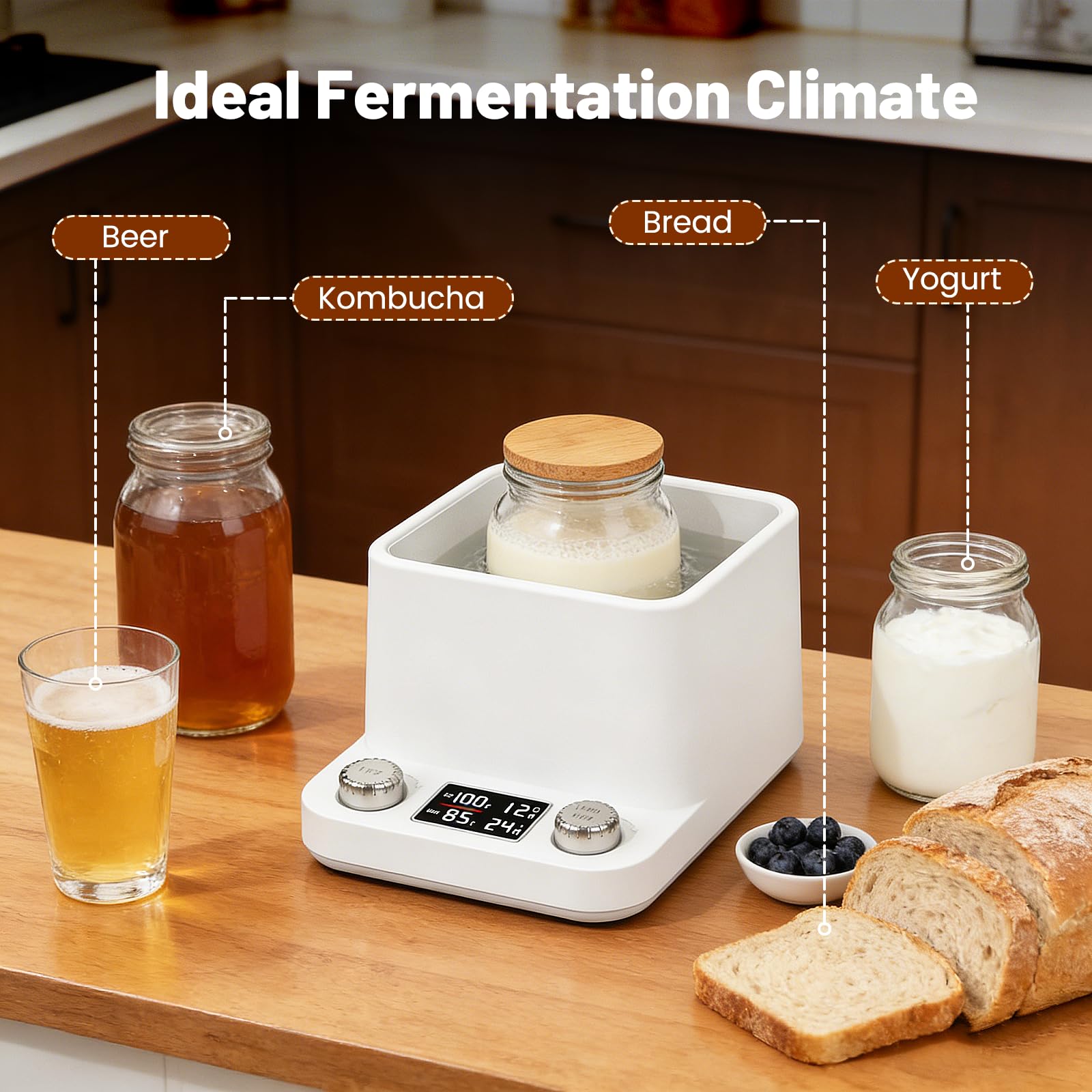 Chauffe Levain,Minuterie De 198 Heures,Chauffage Uniforme,Température Réglable De 70 À 104 °F,Réchauffeur De Levain Pour Kombucha,Yaourt,Cuisson Du Pain Et Fermentation