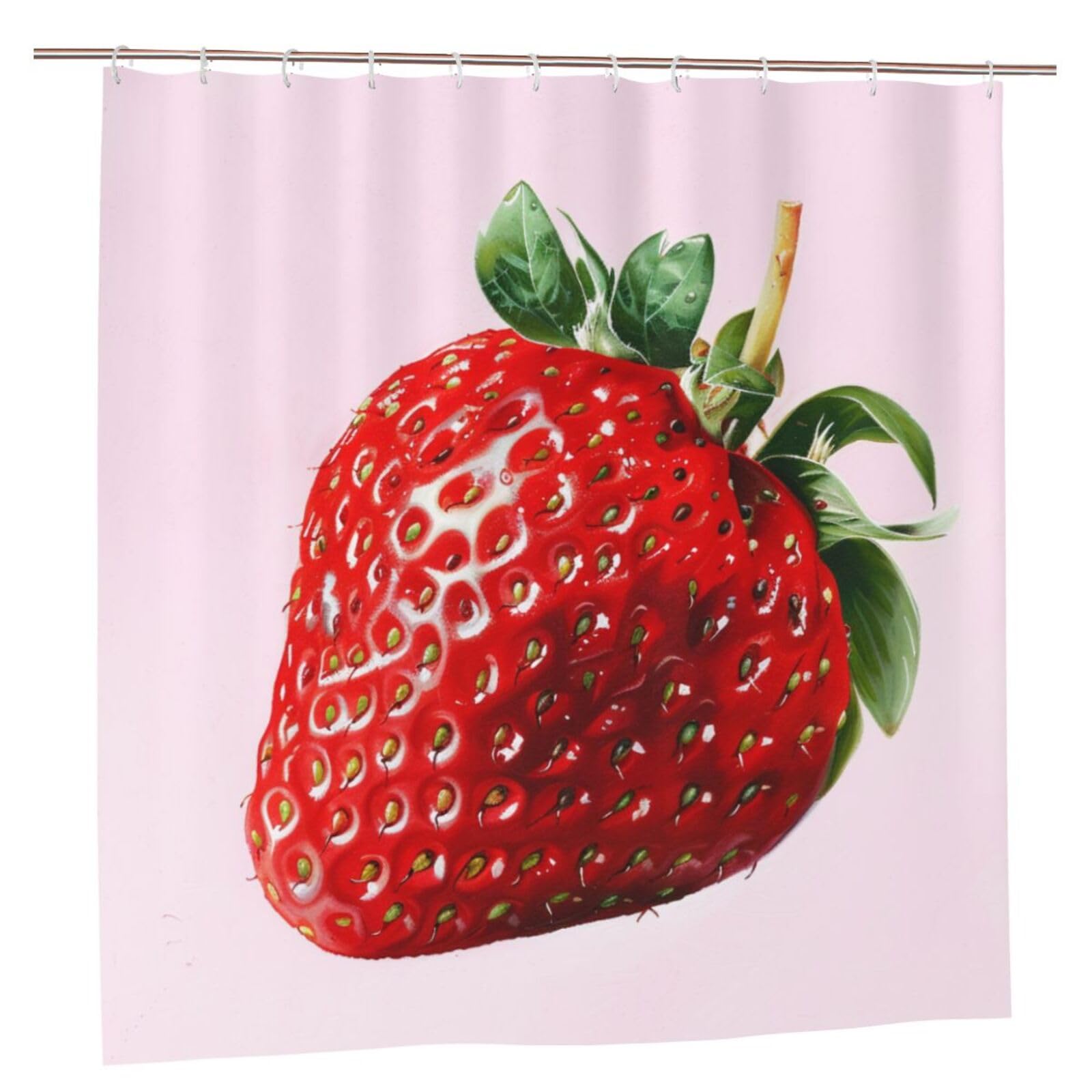 BWWHCCTI Strawberry Printed Shower Curtain With 12 Plastic Hooks Opaque Quick Drying Waterproof Shower Curtains Sets For Bathroom 183x183 CM