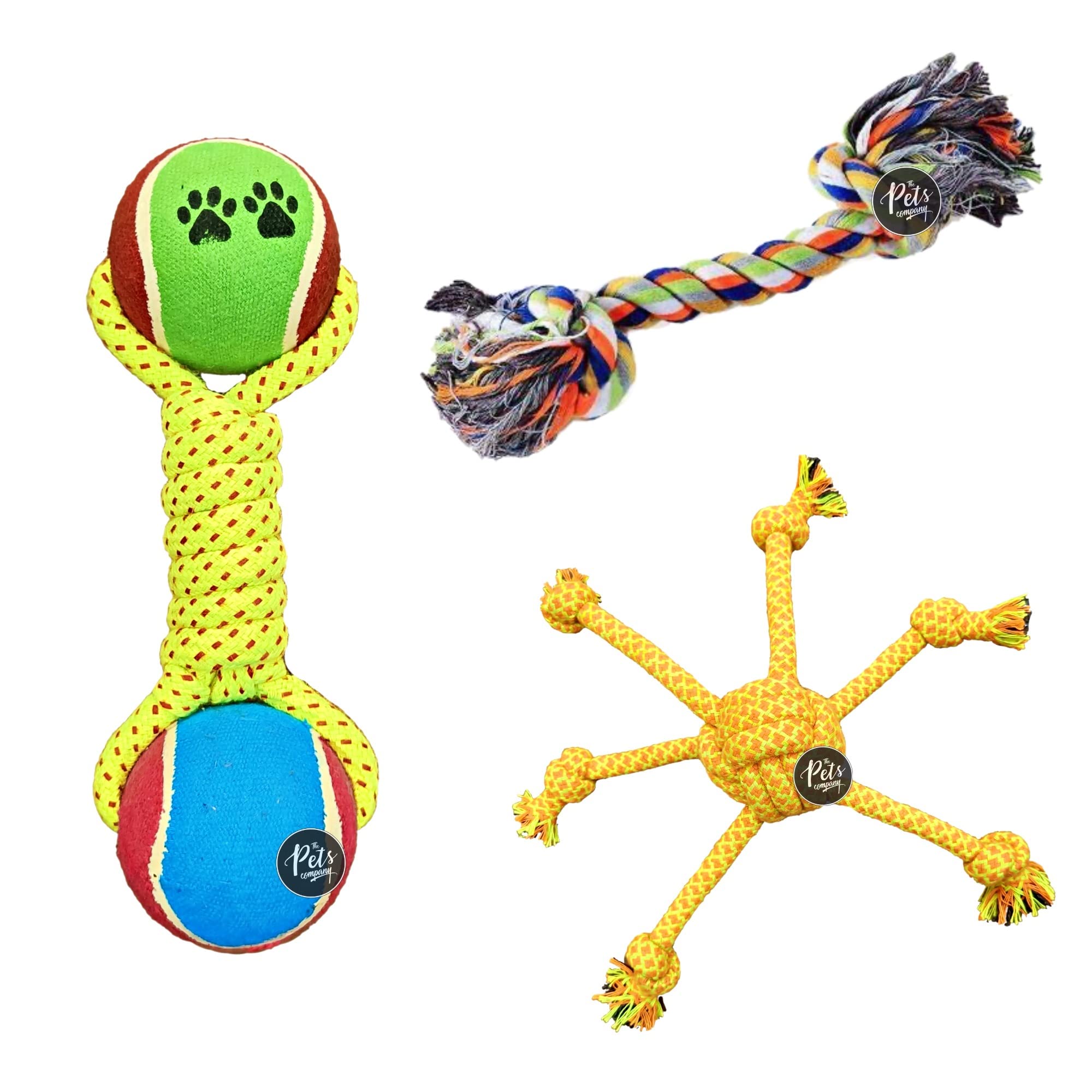 The Pets Company Dog Chew Toys for Puppy Teething & Training (Tennis Ball + Spider 6 Legs + 2 Knot), Dog Rope Toy Combo of 3 for Small & Medium Dogs (B0BQGQDQZ8) Amazon Price History, Amazon Price Tracker