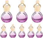 uxcell 8pcs Hanging Car Air Freshener Perfume Bottle, 10ml Pendant Empty Clear/Black Glass Essential Oil Aromatherapy Diffuser with Wooden Cap for Car Decor (Clear/Black, Round)