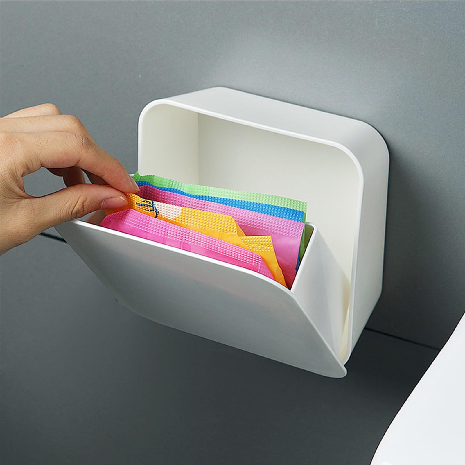 Wall Cotton Swab Container, Traceless Wall Cotton Swab Storage Box Adhesive Wall Mounted Swab Container for Cotton Balls Cotton Swabs TissueMakeup Organizer