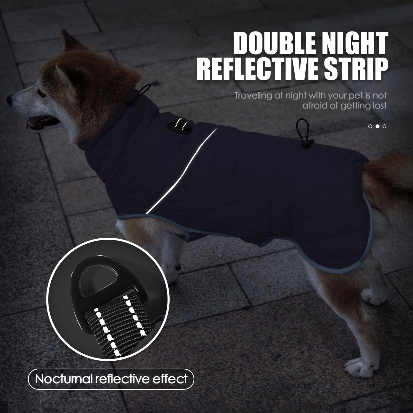 Veste et Manteau d'hiver pour Chien Imperméable avec Boucle de Traction et Bandes Réfléchissantes - Doublure Polaire Super Chaude Idéale pour la Randonnée et l'extérieur (Bleu foncé, L)