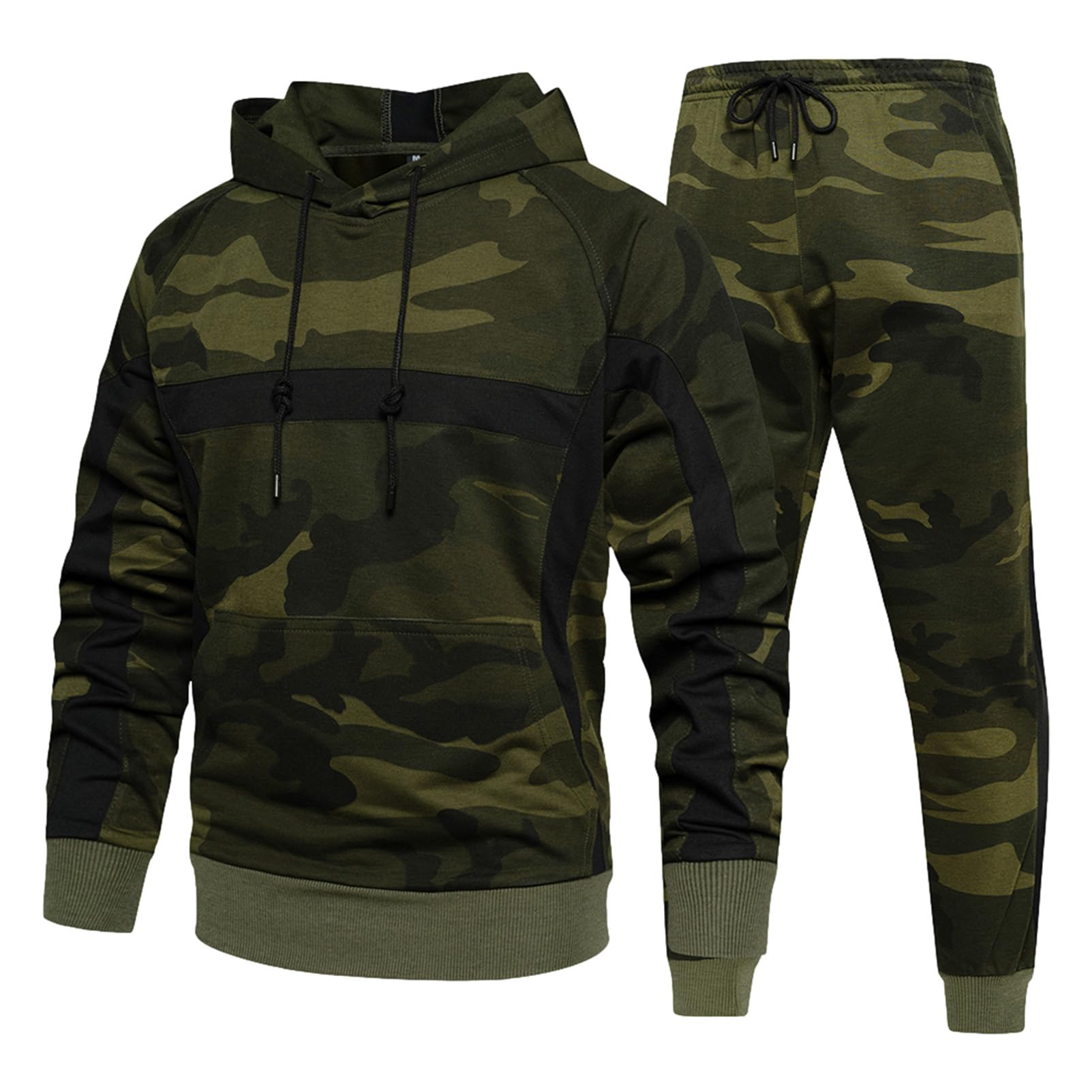 Uomo Tuta da Ginnastica Mimetica 2 Pezzi Felpe con Cappuccio e Pantaloni da Jogging Casual Abbigliamento Sportivo